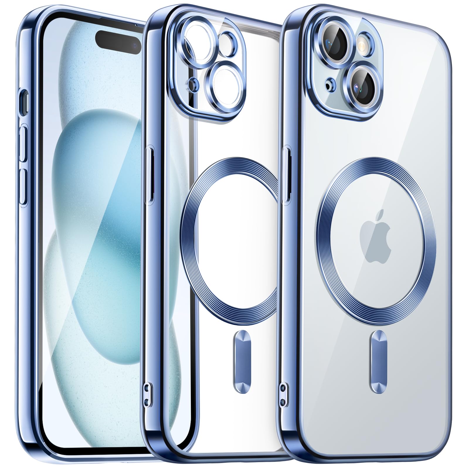 JETech iPhone 15 Plus 6.7-Inch Clear Soft TPU Case with Camera Protection | MagSafe Compatible | Shockproof Electroplated Cover | Sierra Blue | Perfect for Daily Use, Wireless Charging & Drop Protection