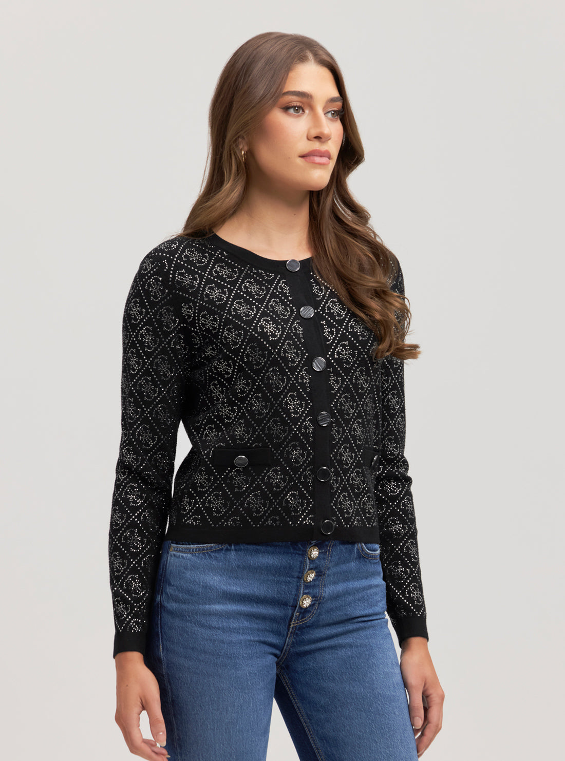 Black Paige 4G Logo Knit Cardigan for Women - Soft Chunky Open Front Sweater | Perfect for Fall, Winter & Casual Outfits