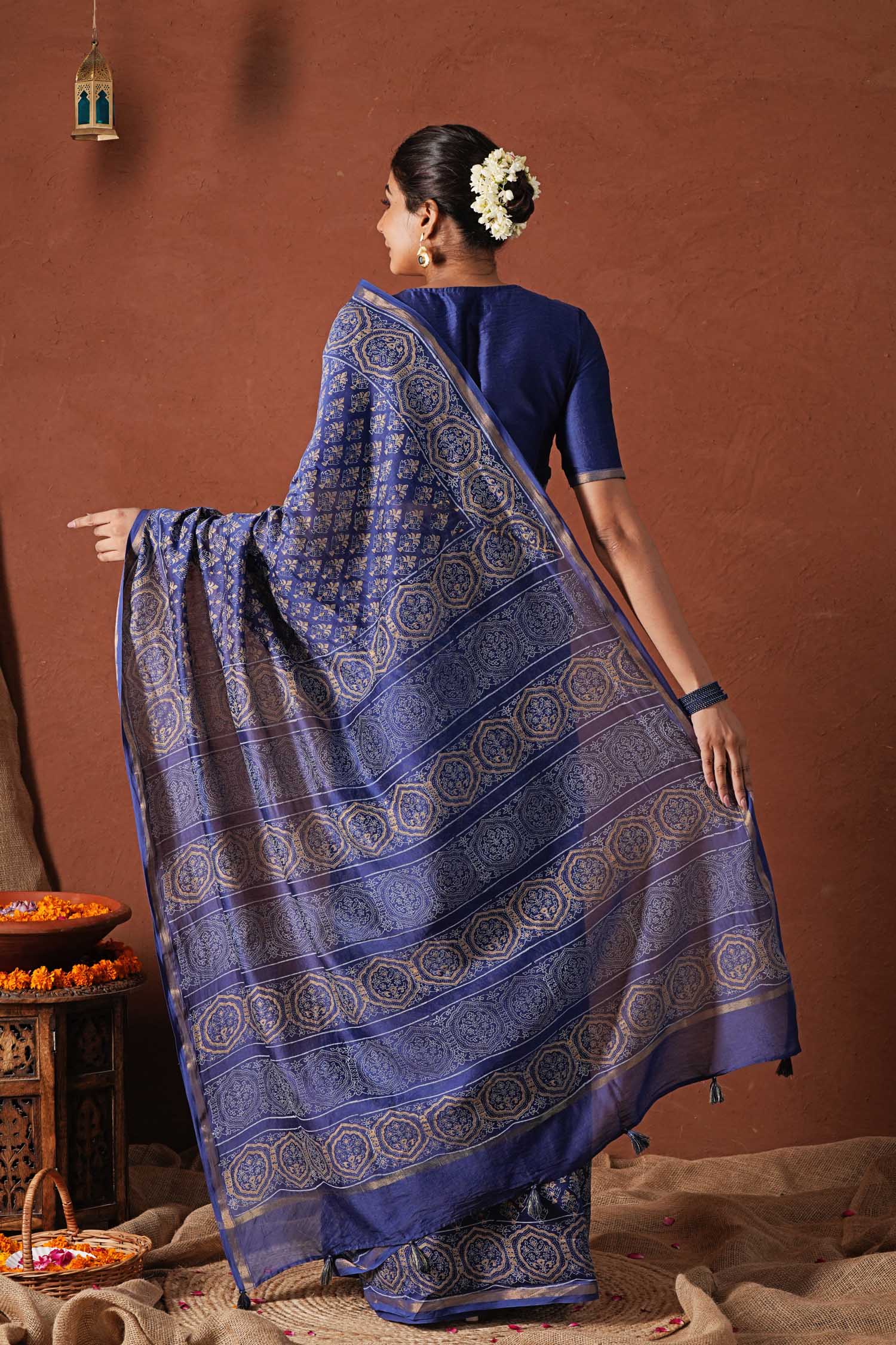Celestial Blue Hand Block Printed Chanderi Silk Saree - Elegant Traditional Indian Saree for Weddings, Parties & Festive Occasions