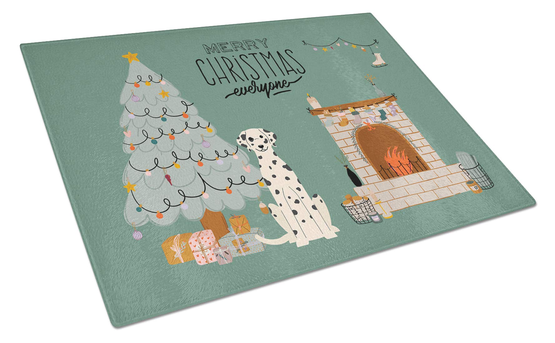 Dalmatian Christmas Everyone Tempered Glass Cutting Board - Large Decorative Kitchen Chopping & Serving Board for Holiday Entertaining | Caroline's Treasures CK7660LCB
