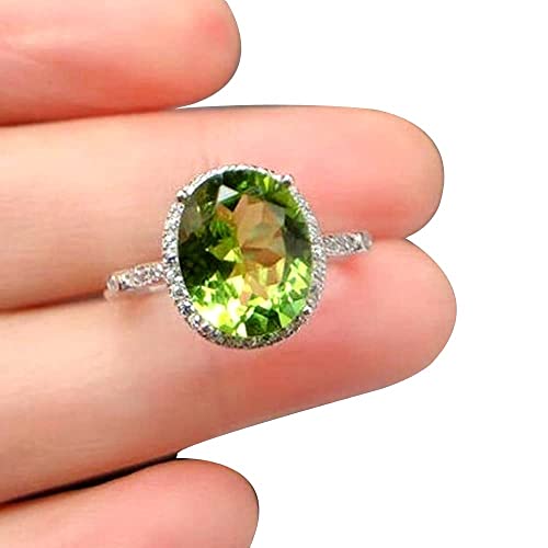 **August Birthstone Peridot Rings for Women - 925 Sterling Silver Oval Green Gemstone Halo Ring - Mother's Day Gift, Size 9.25 - Perfect for Weddings, Anniversaries & Special Occasions**