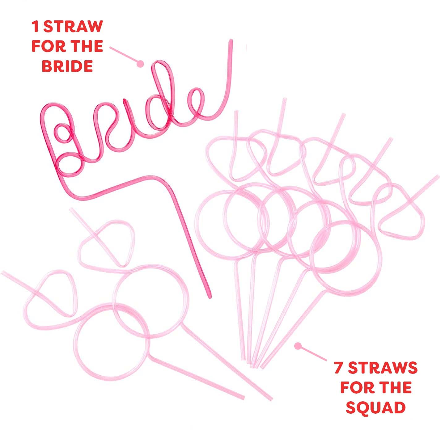 Fetti Bachelorette Party XL Pink Bride & Diamond Ring Straw Set - 8 Piece Bridal Shower Decorations | Bachelorette Party Supplies | Perfect for Bride-to-Be Gifts & Wedding Celebrations