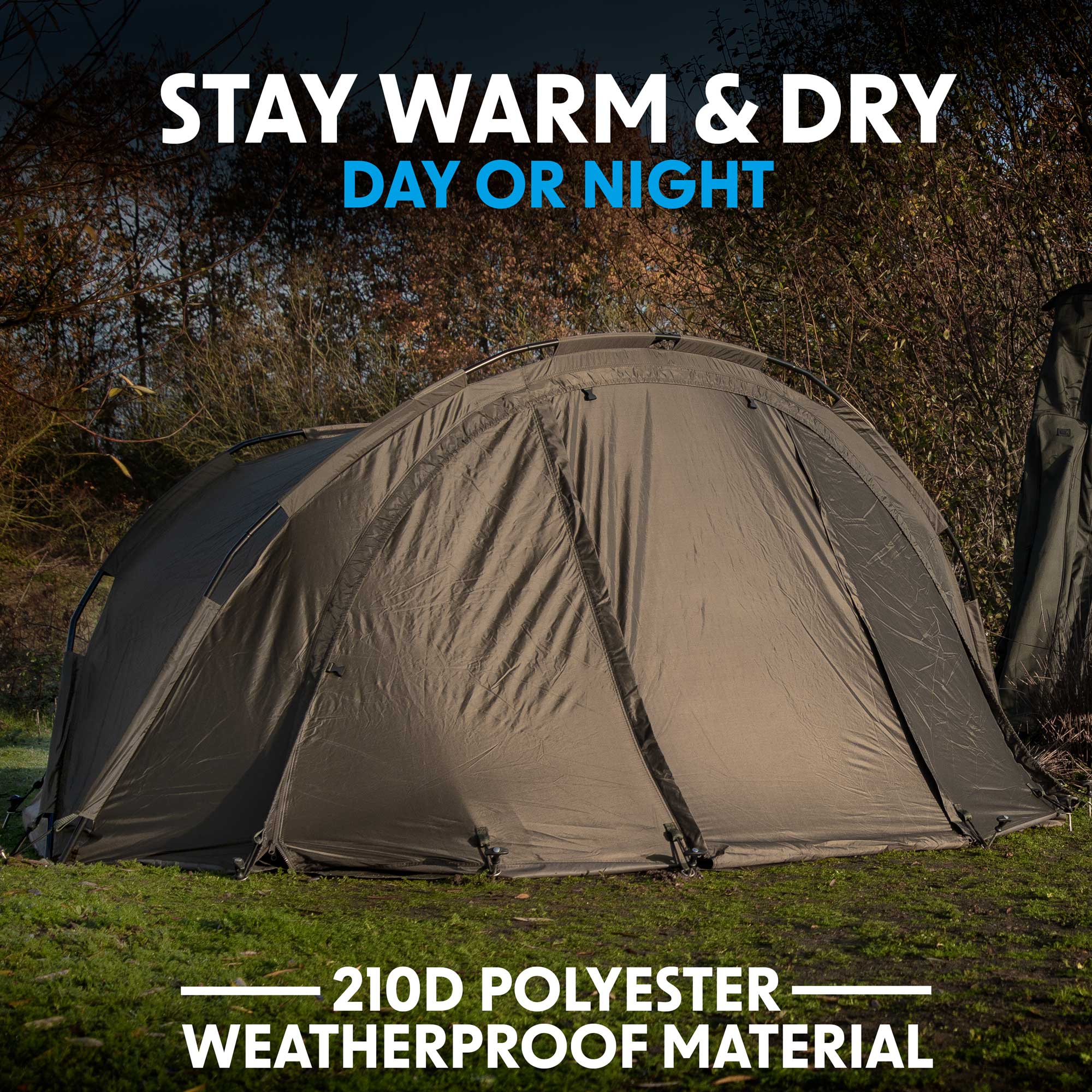 2 Person Fishing Bivvy Tent with UV Protection - Quick Assembly Pre-Threaded Poles DL76 for Camping & Outdoor Fishing Shelter