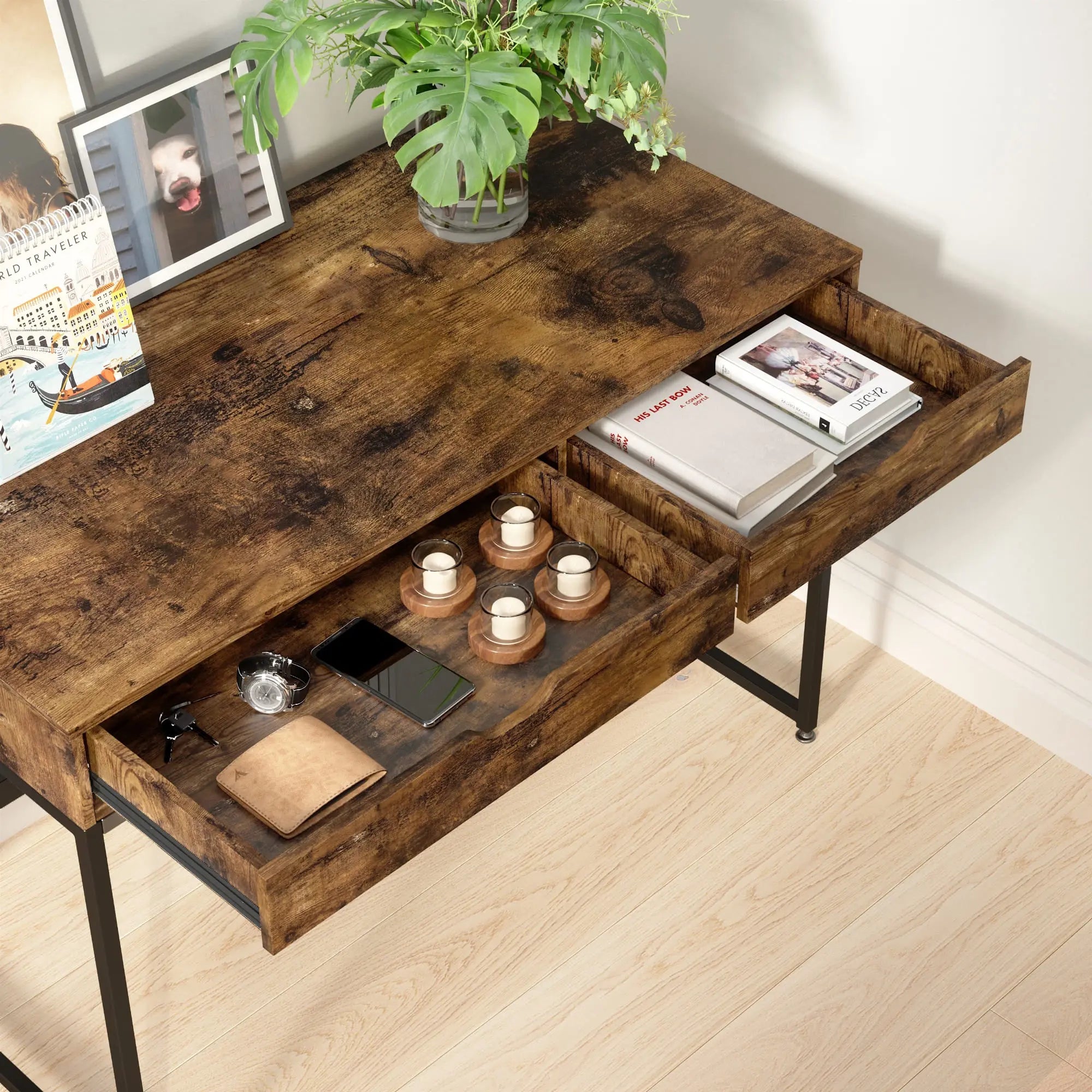 Bestier Modern Rectangular Writing Computer Desk with 2 Drawers - Home Office, Study & Workspace Solution for Small Spaces