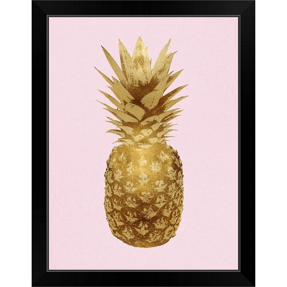 Pineapple Gold on Pink and Black Framed Art Print - Tropical Home Decor for Living Room, Bedroom, or Office