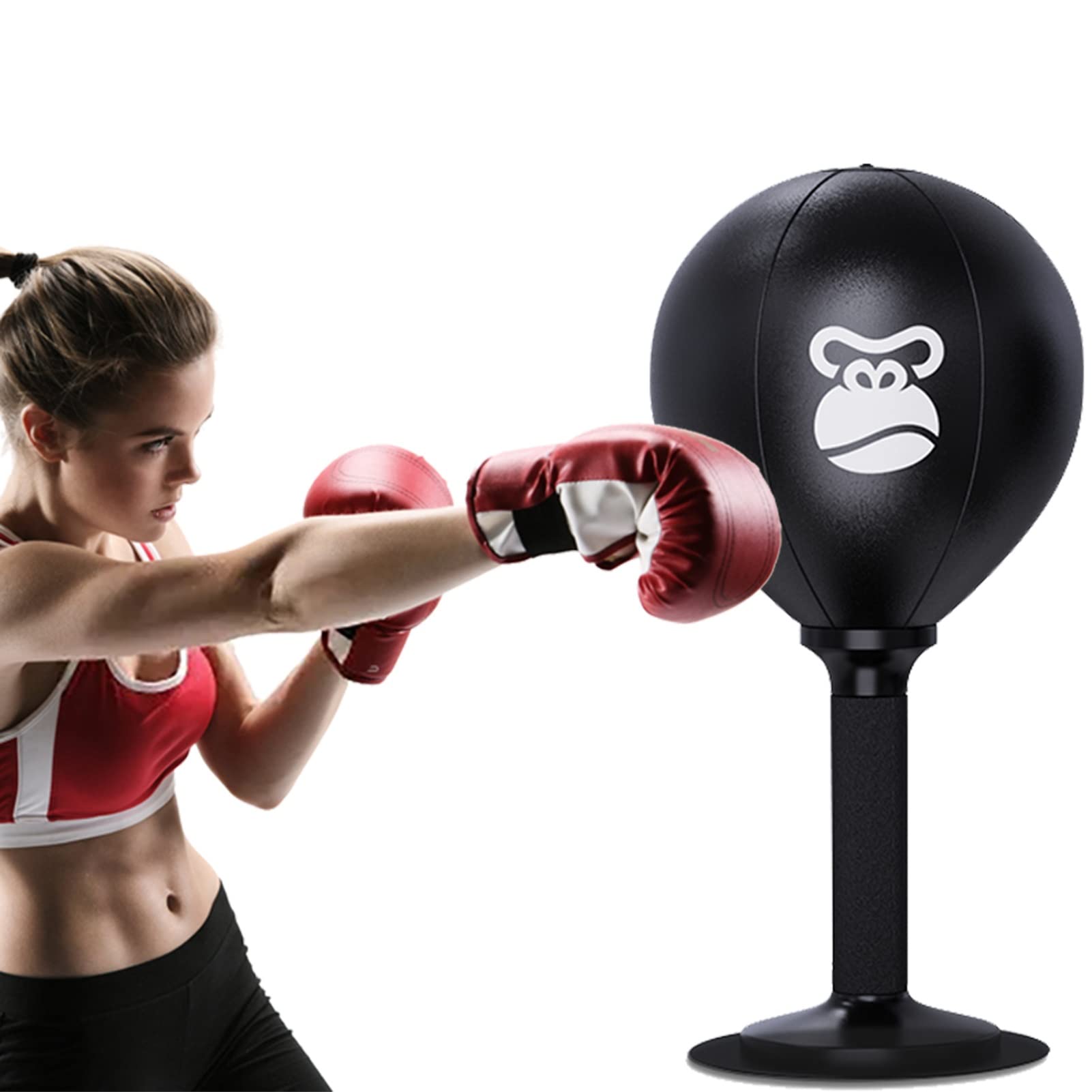 Freestanding Stress Relief Ball with Strong Suction Cup - Durable PU Leather Desktop Punching Bag for Office & Home - Perfect for Stress Management, Anger Release & Focus Improvement (Color: Style1)