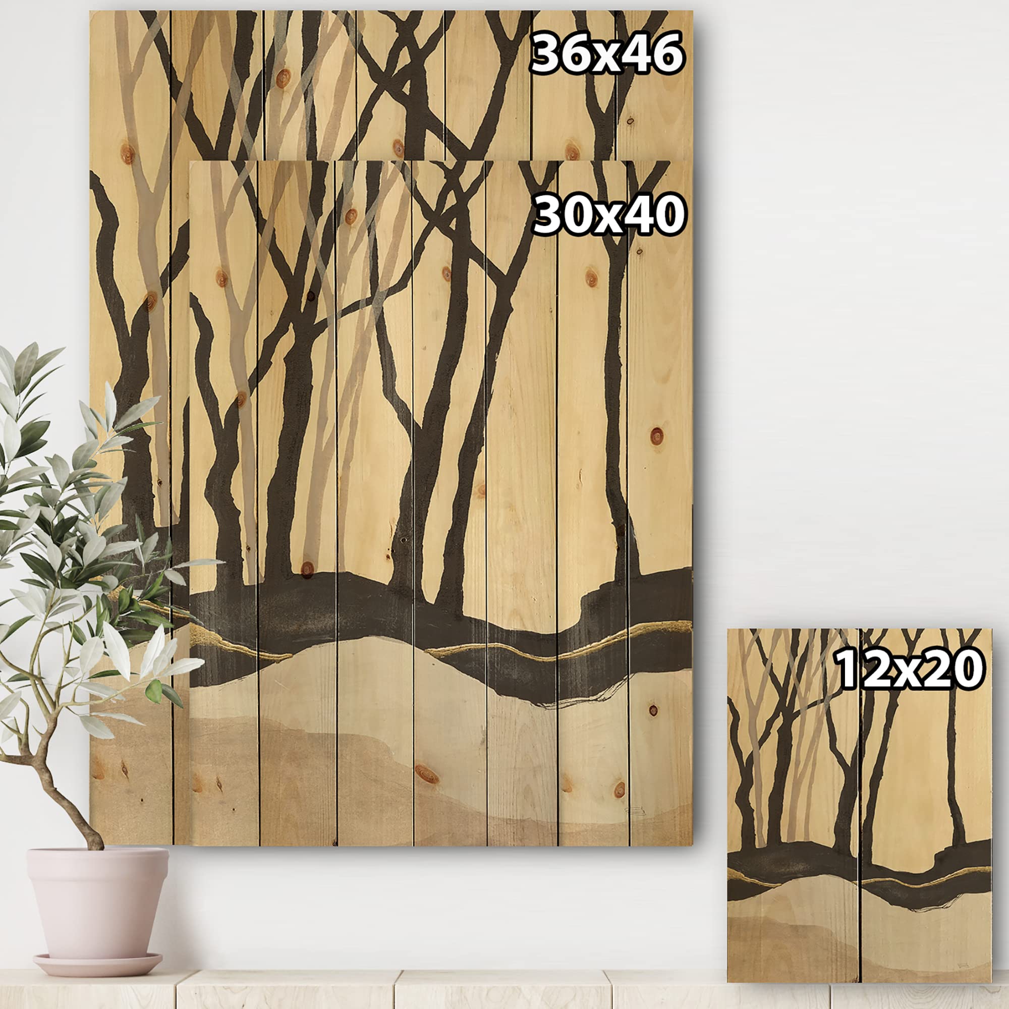 Modern Forest Silhouette Wood Wall Art - Black Abstract Wood Panels for Home & Office Decor | Large Contemporary Pine Wood Wall Decor for Living Room, Bedroom & Dining Area