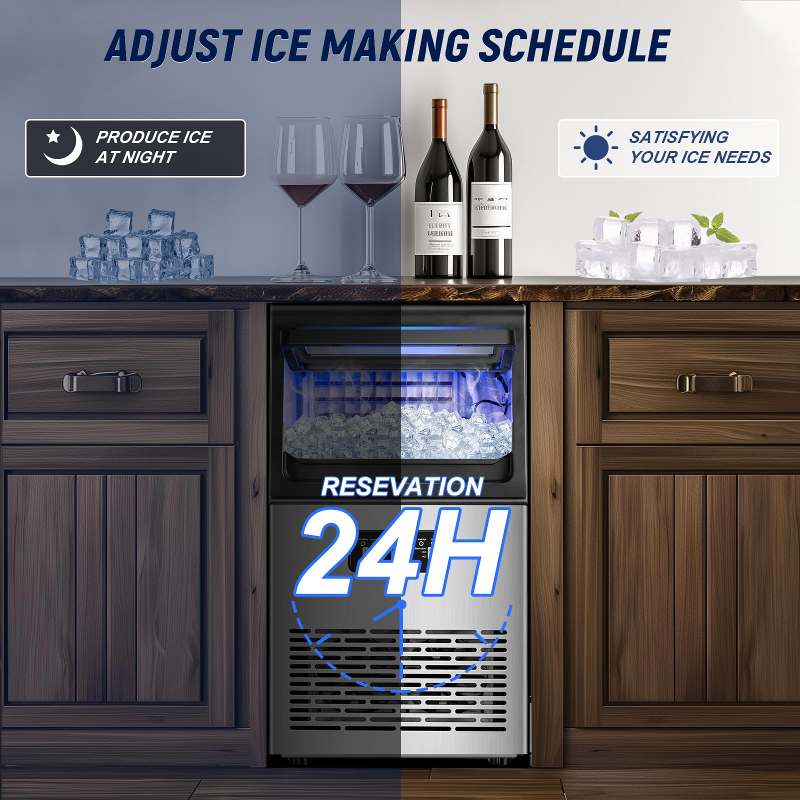 Commercial Ice Maker Machine 100LBS/24H with 20LBS Storage Bin - Self-Cleaning Undercounter/Freestanding Ice Maker for Home Bars, Restaurants & Outdoor Use - Features Gallon & Faucet Water Inlet - Produces 36PCS 15