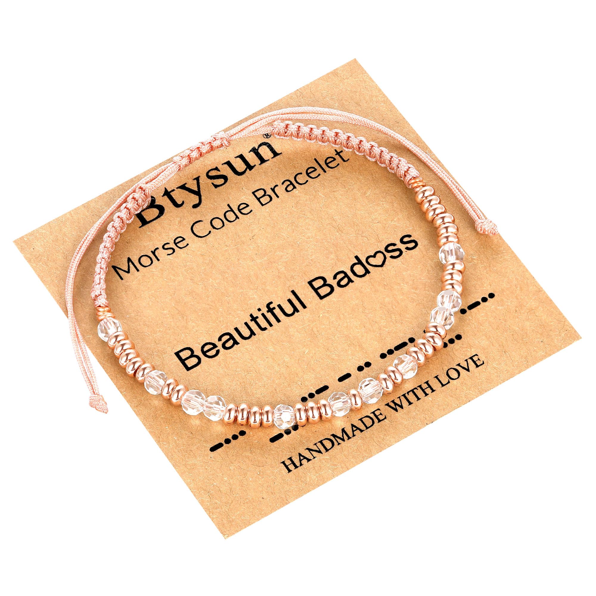 **Btysun Morse Code Bracelets for Women - Inspirational Pink Braided Friendship Jewelry, Best Friend Birthday Gift, High School Graduation Gift, Christmas Stocking Stuffer for Her & Mom 2025 - Perfect for Daily Wear, Special Occasions & Meaningful Gifting**