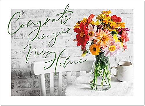 25 New Home Greeting Cards with Floral Designs - Includes 26 White Envelopes - FSC Certified - Perfect for Housewarming Gifts & Congratulations