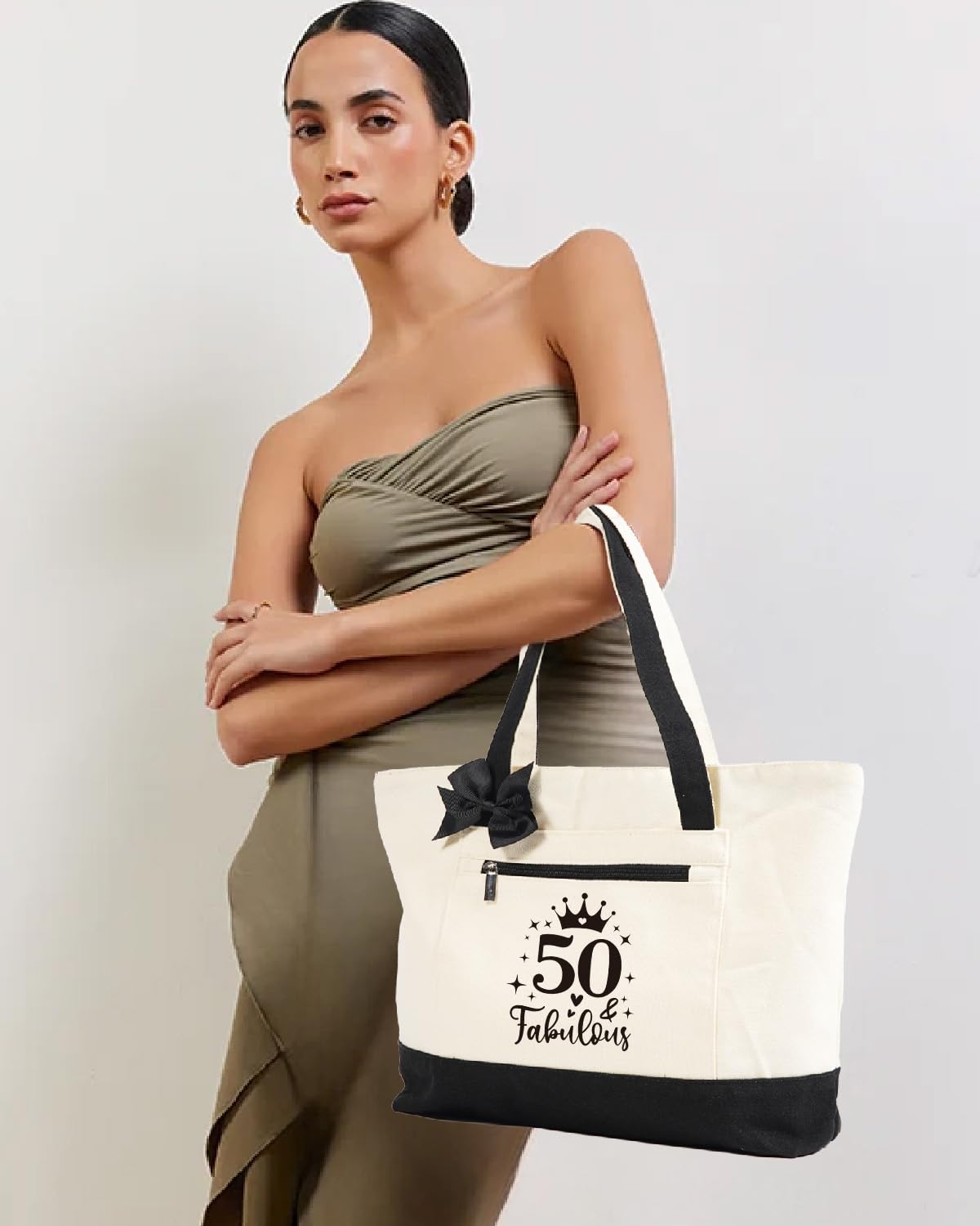 Personalized 50th Birthday Canvas Tote Bag for Women - Unique 50 Year Old Gift Idea for Her, Mom, Sister, Daughter & Friends - Perfect 50th Birthday Party Decorations & Turning 50 Present - Great for Celebrations, Travel & Everyday Use