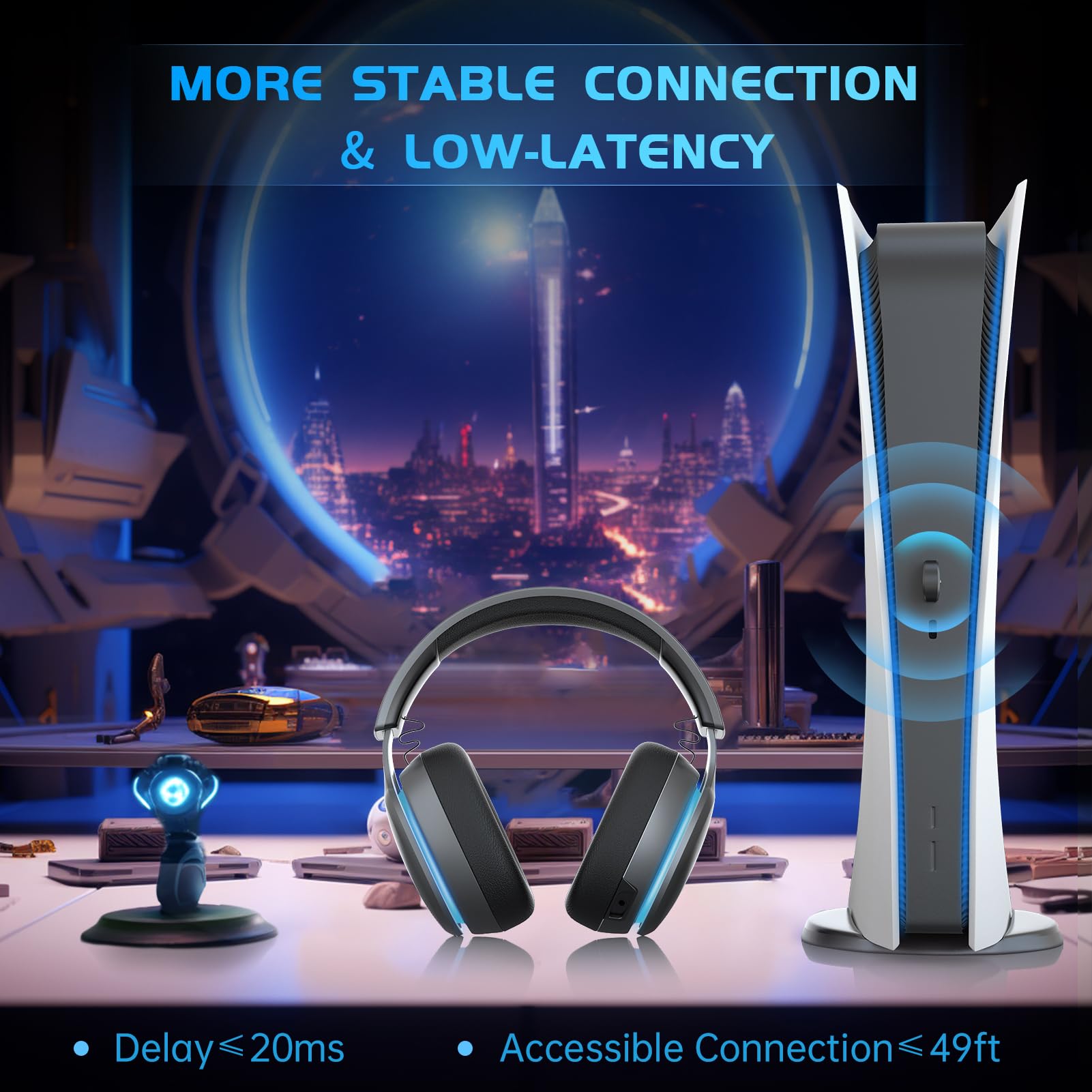 2.4GHz Wireless Gaming Headset for PS5, PS4, PC, Nintendo Switch - 7.1 Surround Sound Bluetooth 5.3 Headphones with ENC Mic for Fortnite & Call of Duty FPS Gamers - 40+ Hour Battery Life (Space Gray) - Perfect for Competitive Gaming, Streaming & Late-Night Sessions