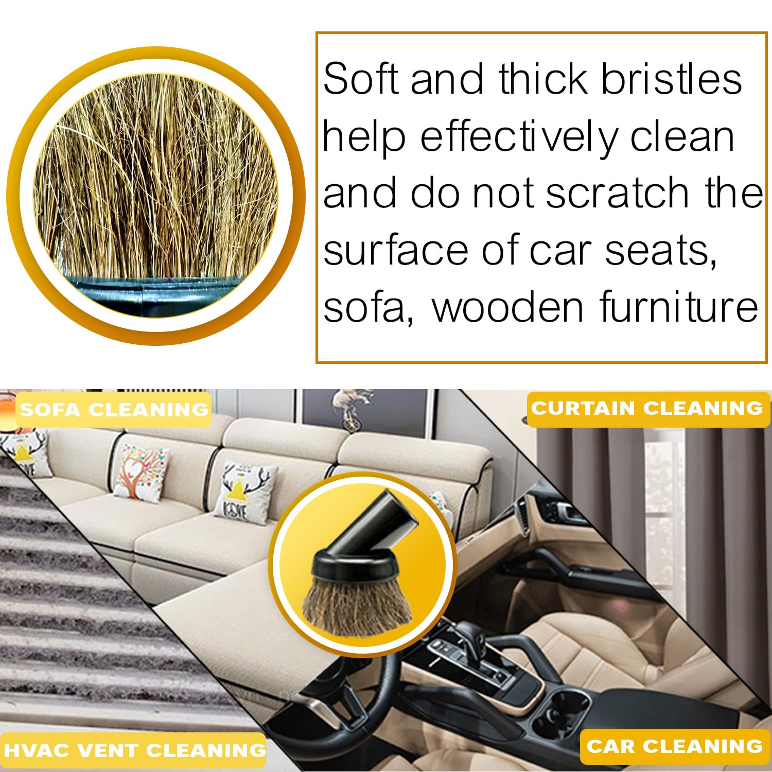 Premium Soft Horsehair Round Dust Brush for Dyson V7 V8 V10 V11 V15 Gen5 - Gentle Cleaning Attachment for Sofas, Furniture & Baseboards - Ideal for Pet Hair, Dust & Delicate Surfaces