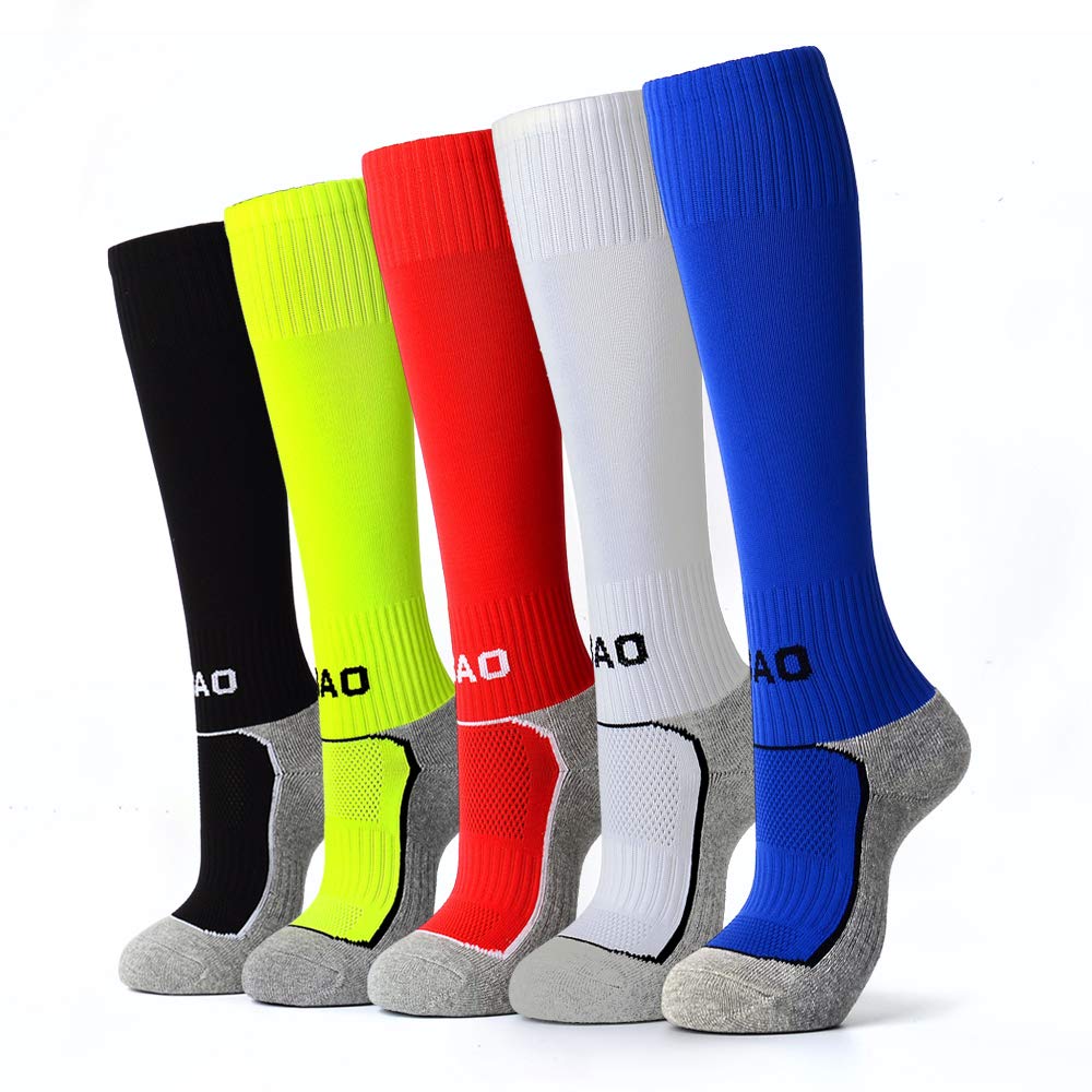 5 Pairs Kids Soccer Socks for Boys & Girls - High Tube Long Knee Athletic Football Socks (4-18 Years) - Perfect for Training, Games & Sports Activities - Multiple Color Options