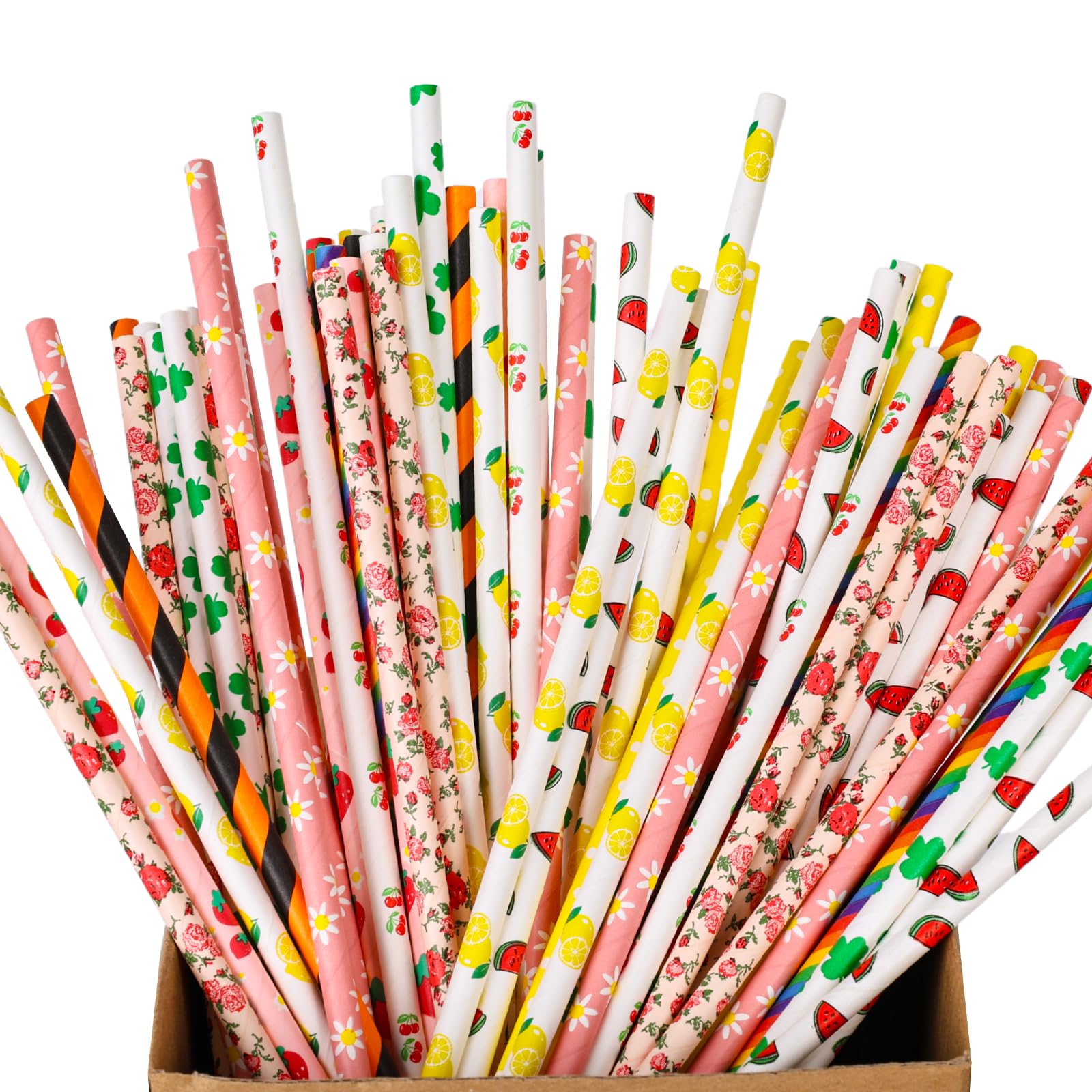 HAKACC Disposable Paper Straws - 100 Count Eco-Friendly Drinking Straws with 10 Fun Patterns for Parties, Birthdays, Weddings & Holidays | Perfect for DIY Decorations, Beverage Serving & Event Styling