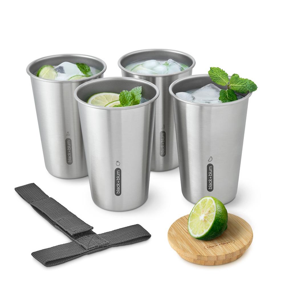 Black + Blum 500ml Picnic Cup Set of 4 - Reusable Stainless Steel Drinking Cups for Camping, Hiking, Outdoor Adventures & Travel