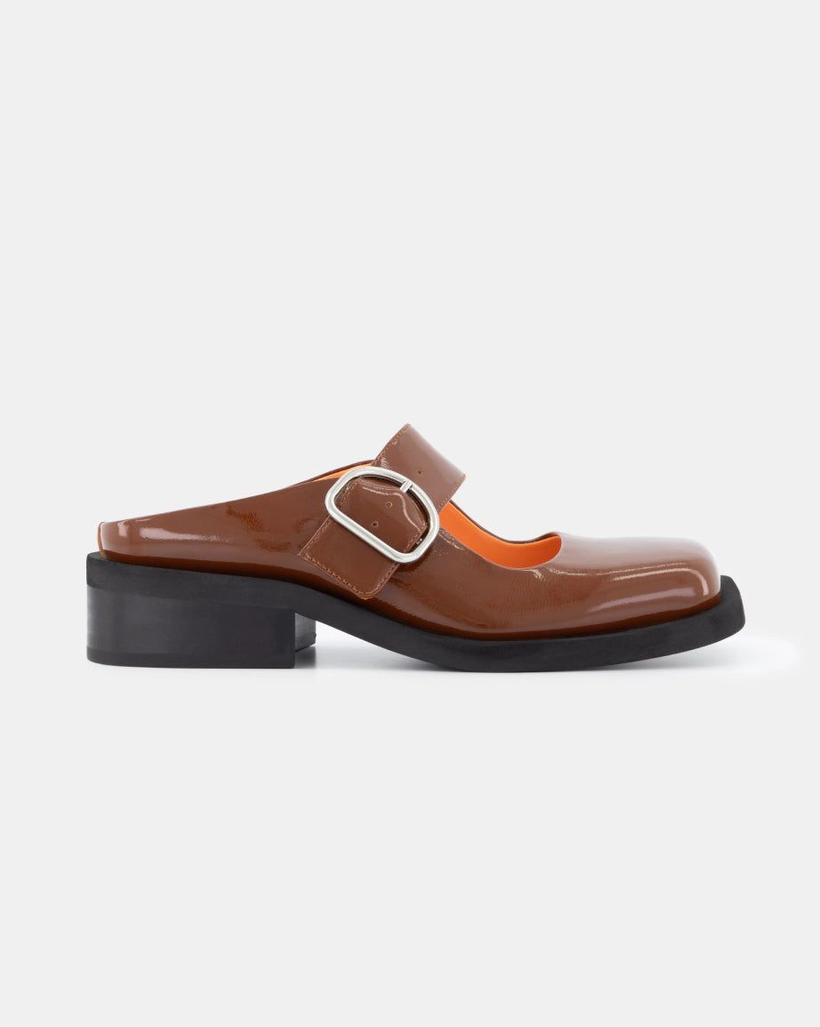 Badu Square Toe Leather Mule Shoes for Women - Comfortable Slip On Toffee Ripple Loafers | Casual Office Wear, Weekend Outfits & Everyday Fashion
