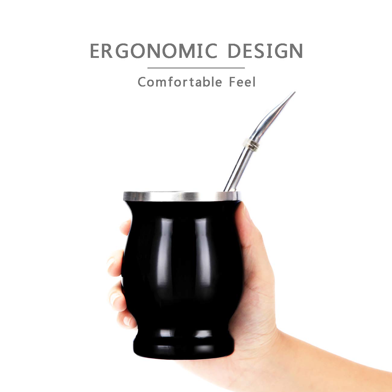Premium Stainless Steel Yerba Mate Gourd Set - 8oz Double-Walled Vacuum Insulated Cup with Bombilla Straw - Perfect for Hot/Cold Drinks at Home, Office or Outdoor Adventures