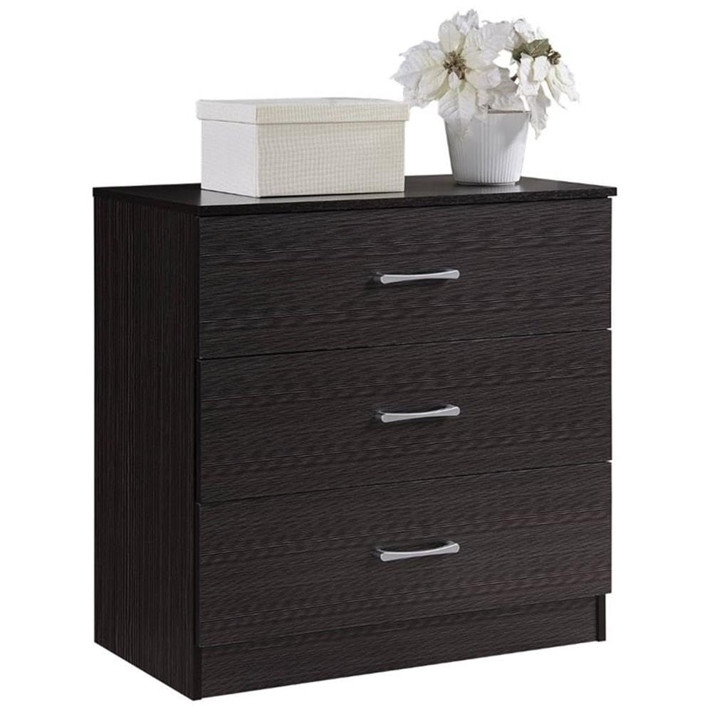 Hodedah HI3DR 3-Drawer Chest Dresser in Chocolate Finish - Perfect for Bedroom, Living Room, or Office Storage Organization