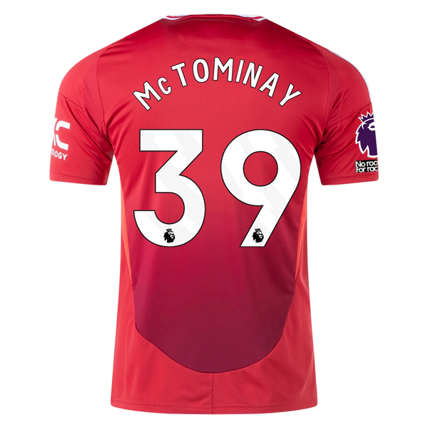 Adidas Manchester United Scott McTominay Home Jersey 2024/25 - Authentic EPL Football Shirt with No Room for Racism Badge (MUFC Red) | Perfect for Matchdays, Fan Events & Soccer Enthusiasts