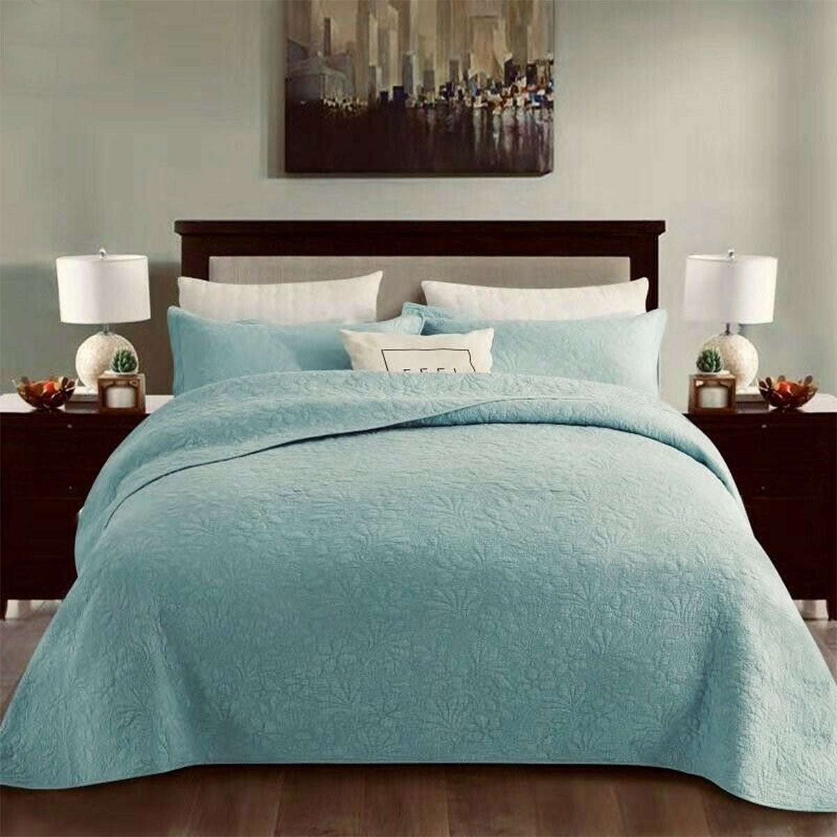 100% Cotton Floral King Size Coverlet Set in Turquoise - Soft & Breathable Bedding for Comfortable Sleep - Perfect for Master Bedrooms, Guest Rooms & Cozy Home Decor
