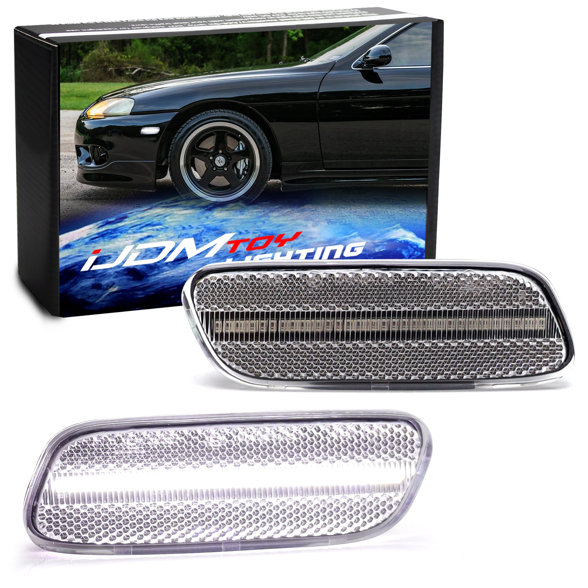 Clear Lens White Full LED Side Marker Light Kit for Lexus SC300 SC400 1992-2000 - High Visibility Safety Lights for Night Driving & Car Customization