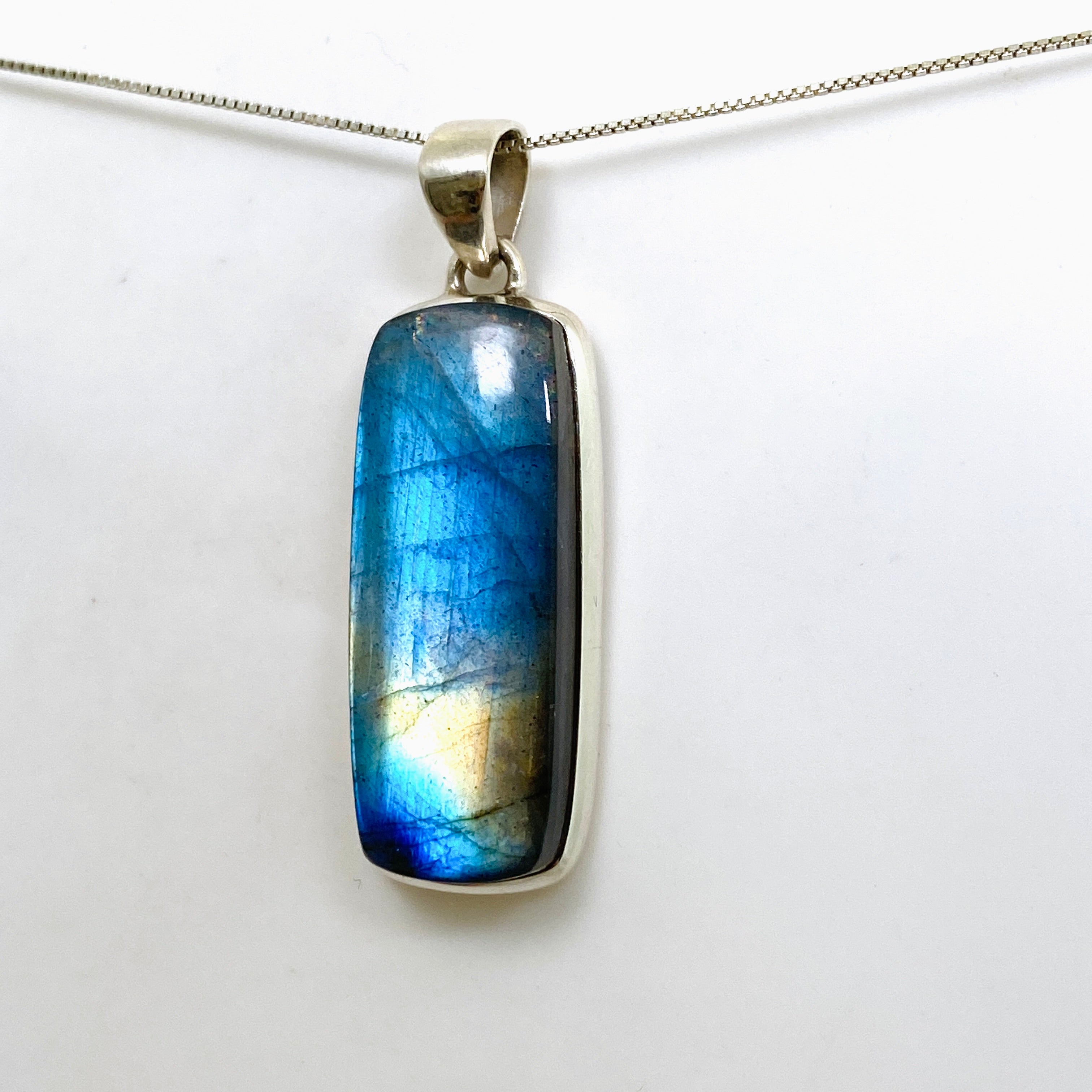 Natural Labradorite Rectangular Cabochon Pendant - Premium Gemstone Jewelry for Women (PPGJ1056) | Healing Crystal Necklace for Meditation, Energy Work & Spiritual Protection