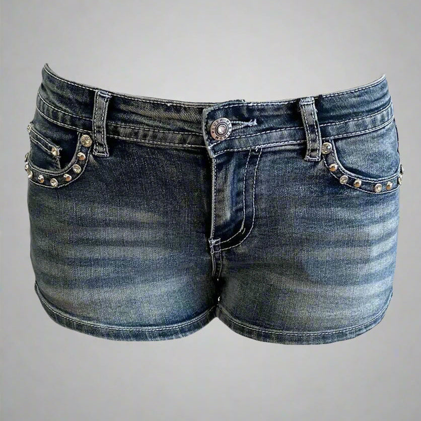 Women's Rhinestone Skull Wing Denim Shorts - Gothic Fashion Distressed High Waisted Jean Shorts for Concerts, Parties & Streetwear Outfits