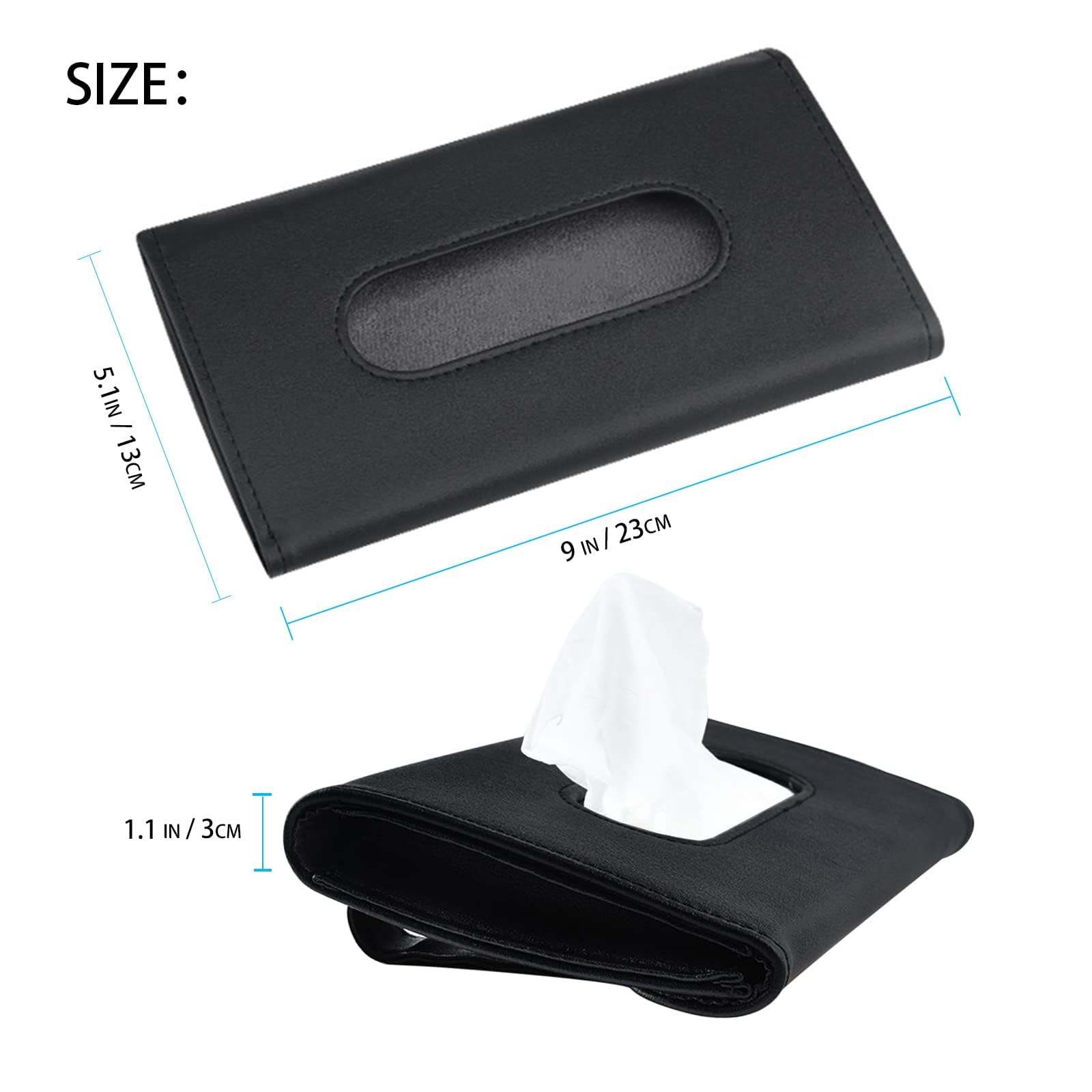 Black PU Leather Car Sun Visor Tissue Holder - Hanging Napkin Storage Box & Clip for Car Accessories | Perfect for Road Trips, Commuting & Family Travel