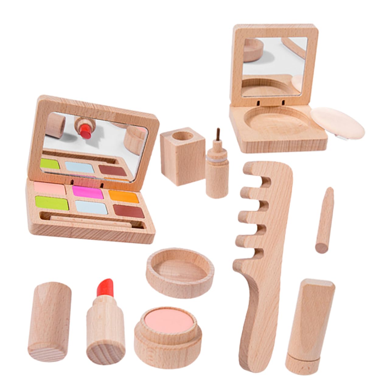 VICASKY Wooden Pretend Play Makeup Kit for Girls - 1 Set Cosmetic Bags, Beauty Salon Toys, Kids Makeup Toy Set with Wooden Cosmetics - Perfect for Birthday Gifts, Role Play & Pretend Beauty Salon Games