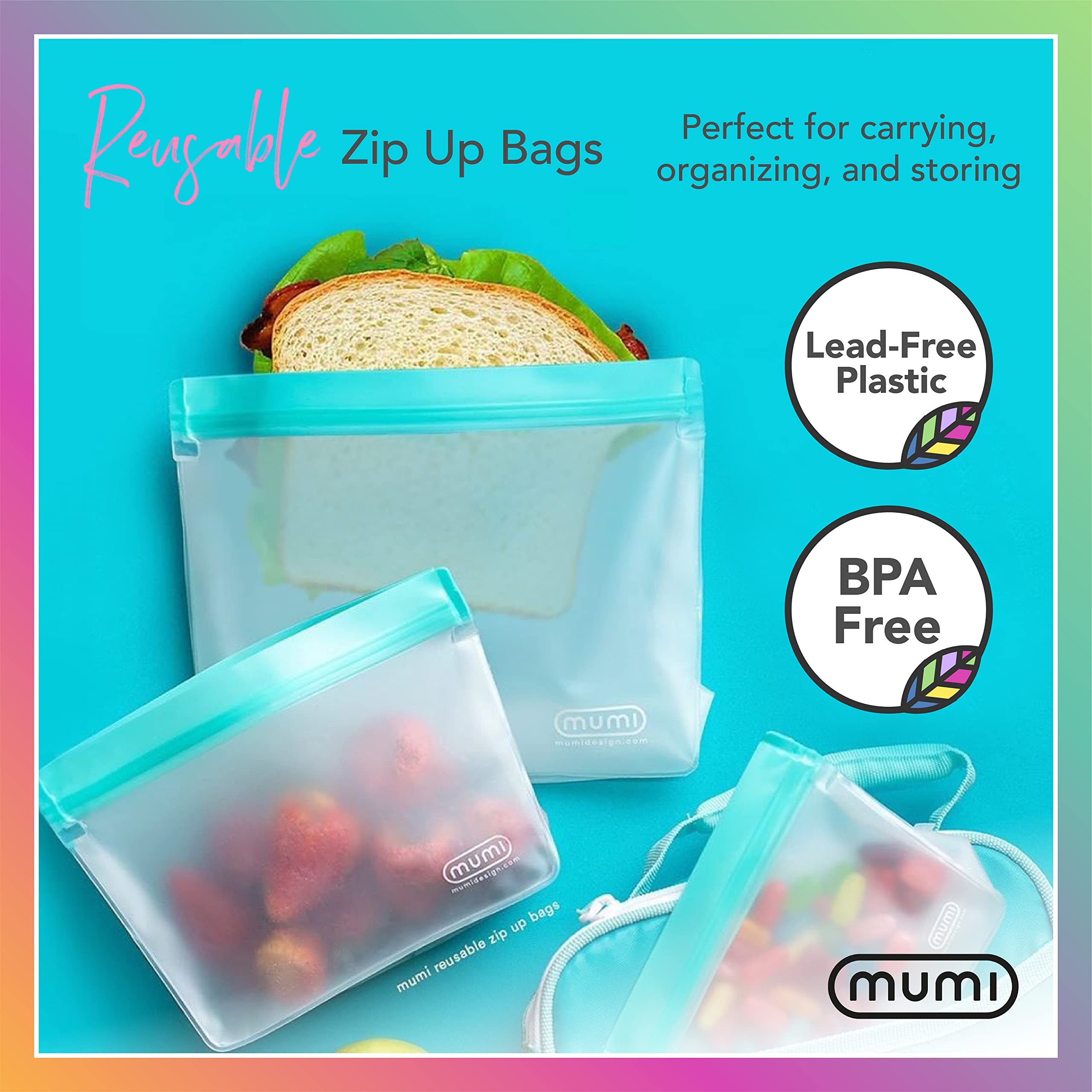 MUMI Reusable Zipper Storage Bags - 3 Pack Airtight Leakproof Food Storage Bags for Travel, Meal Prep & Organizing - BPA Free Ziplock Bags for Snacks, Fruits, Vegetables & Toiletries (Orange)