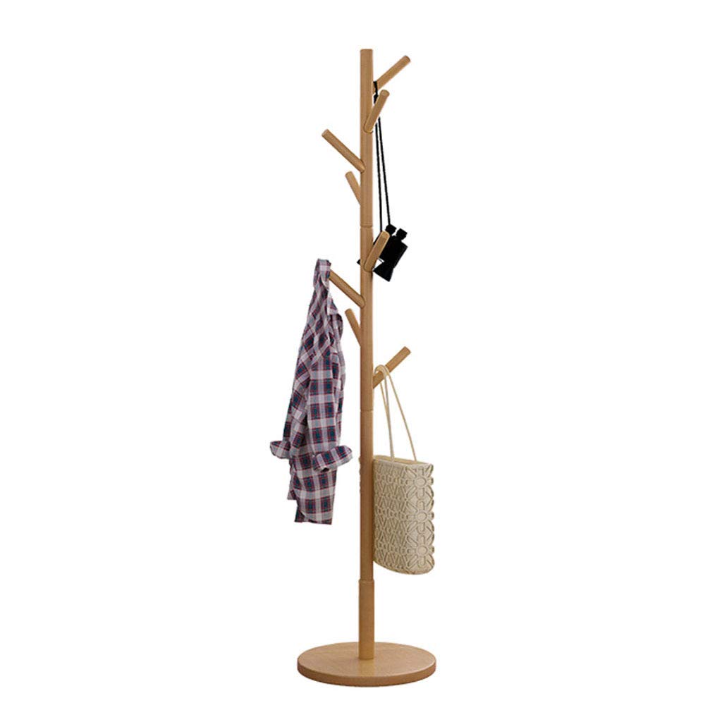 Sturdy Wooden Coat Rack with 8 Hooks - Durable Hall Tree Stand for Entryway, Corridor & Foyer - Round Base Design for Hanging Coats, Hats & Jackets - Perfect for Home, Office & Apartment Organization (Natural Wood Color)