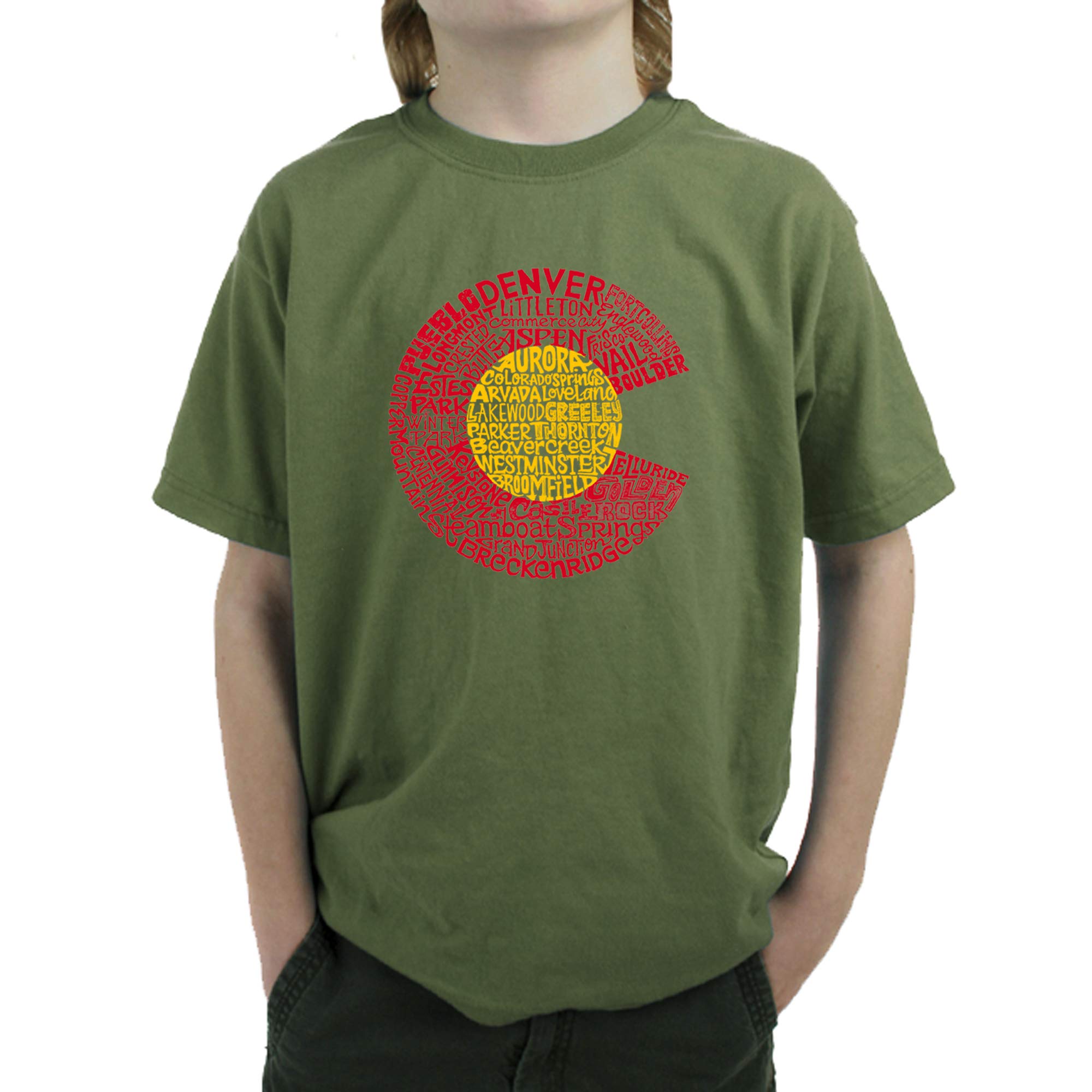 LA POP ART Boys' Word Art T-Shirt - Colorado State Design | Trendy Graphic Tee for Kids & Teens | Perfect for School, Travel & Casual Outfits