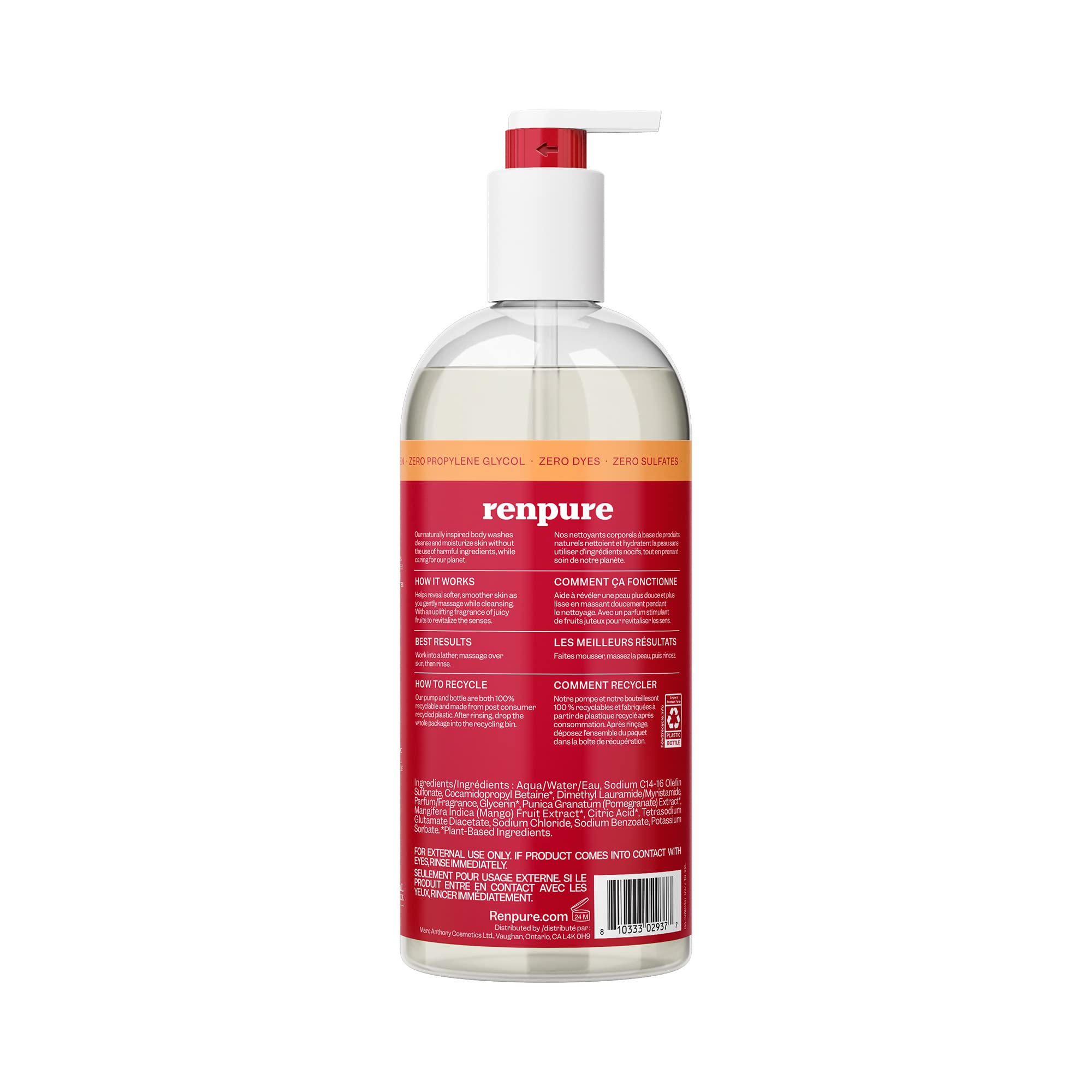 Renpure Originals Pomegranate & Mango Body Wash - 24 Ounce, Sulfate-Free & Moisturizing for Dry Skin - Perfect for Shower & Bath Use