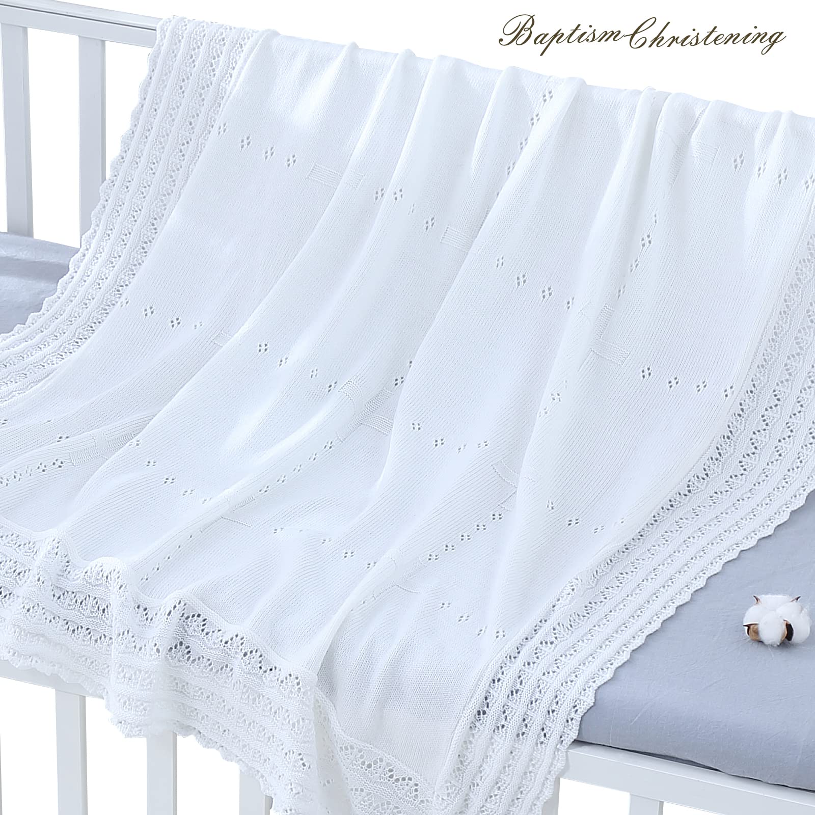 Booulfi White Cotton Knit Baby Blanket - 47