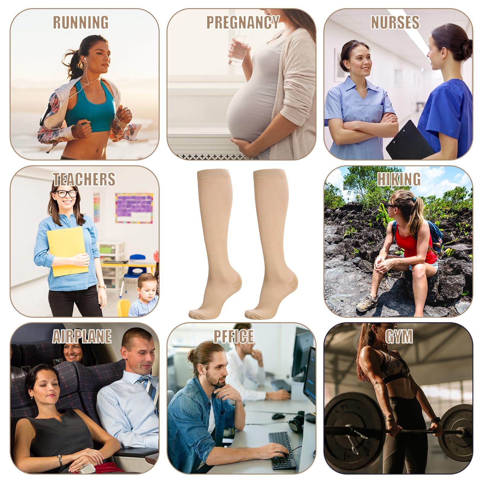 Firtink 2 Pairs 20-30 mmHg Compression Socks for Women & Men - Knee High Support for Varicose Veins, Nursing, Pregnancy, Sports & Travel - Ideal for Running, Hiking, Flying & Long Work Shifts