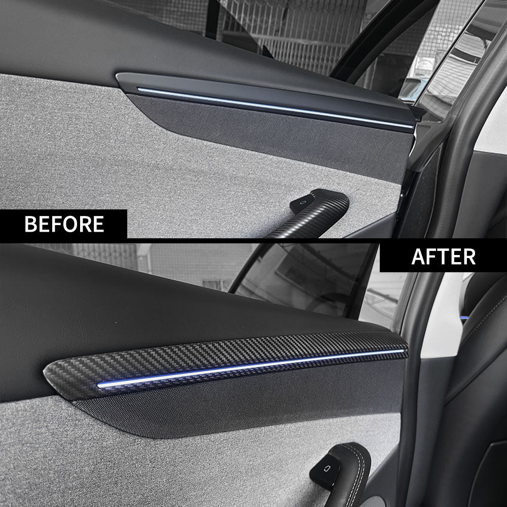 2025+ Tesla Model Y Juniper Carbon Fiber Door Trim Covers - Premium Interior Upgrade with Ambient Lighting | Sleek Carbon Fiber Design for Enhanced Luxury & Style | Perfect for Tesla Enthusiasts & Car Modifications