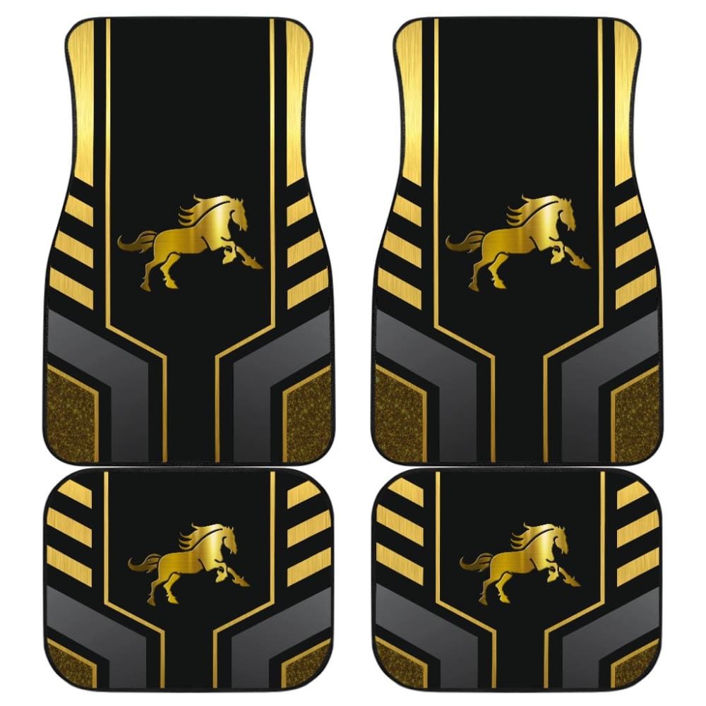 Premium Custom Mustang Horse Printed Car Floor Mats - Yellow & Black Metallic Style - Durable All-Weather Protection for Ford Mustang & Sports Cars