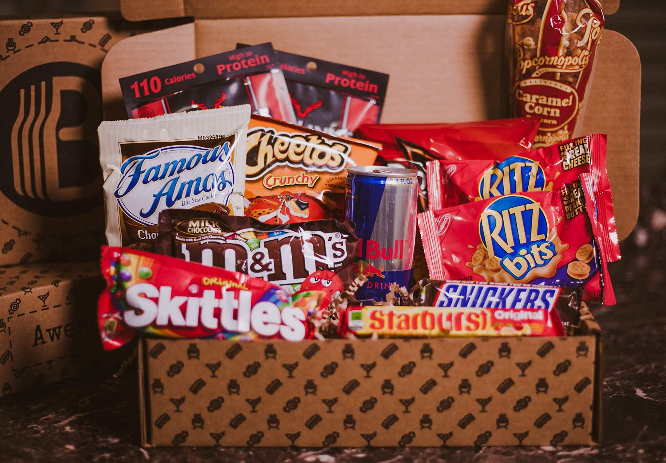 Ultimate College Care Package BroBox for Men - Snack Gift Box with Cookies, Candy, Chips, Popcorn, Jerky & Protein Snacks | Perfect for Dorm Life, Get Well Gifts, Teen Boys & Camp Care Packages | Great for Finals Week, Birthday Surprises & Long-Distance Friendships