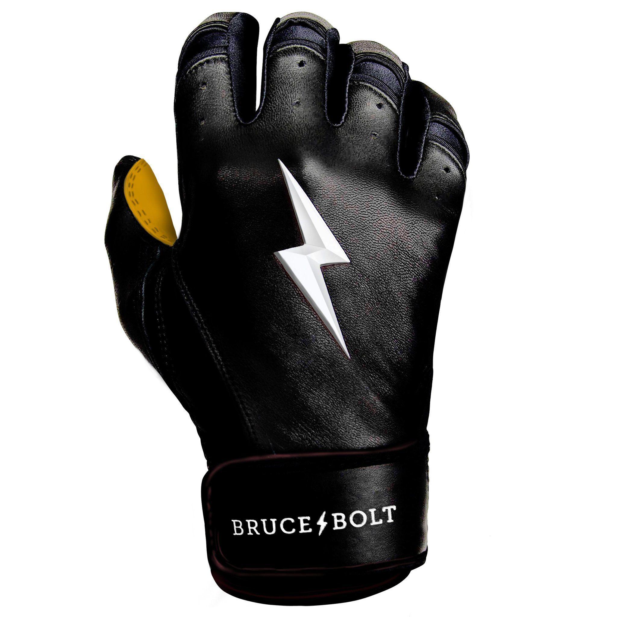 Bruce Bolt PREMIUM PRO Short Cuff Batting Gloves for Baseball & Softball - Black - Perfect for Training, Games & Outdoor Sports