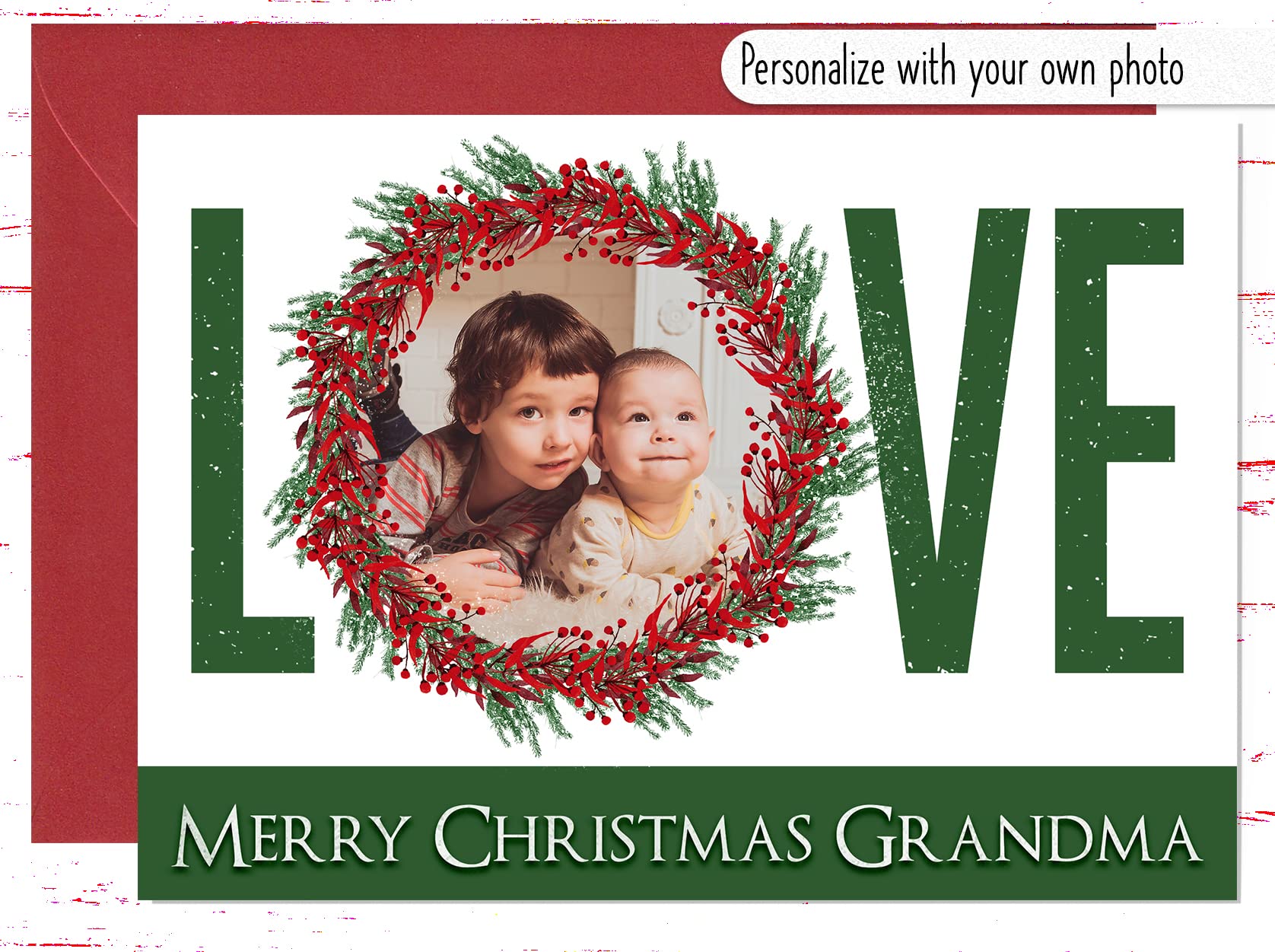 Custom Christmas Photo Card for Grandma - Personalized Merry Christmas Greeting Card with Photo - Perfect for Holiday Gifts & Family Keepsakes