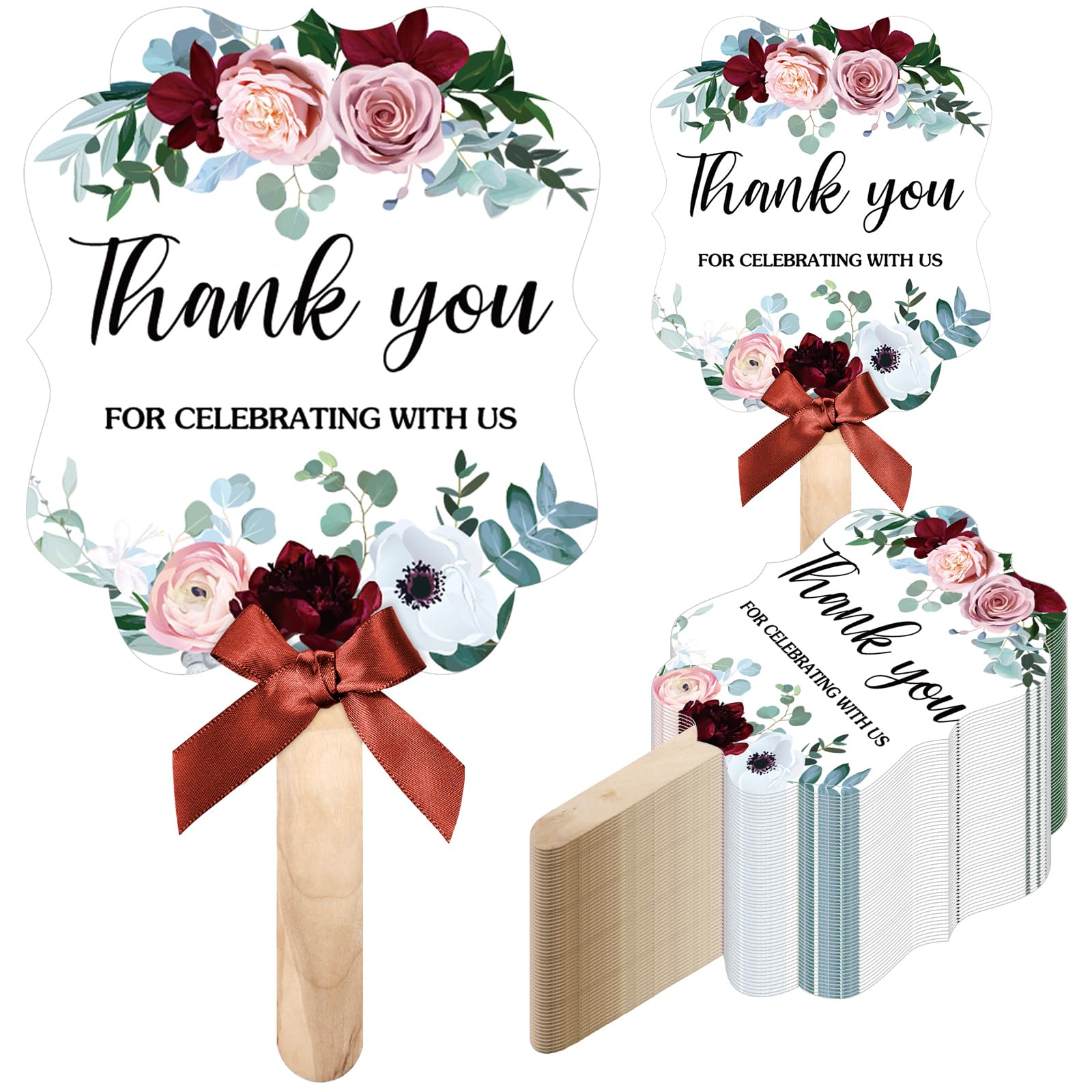 50 Pack Wedding Hand Fans for Guests - Elegant Wine Red Floral Foldable Fans - Bridal Shower Favors, Bridesmaid Gifts & Church Event Supplies - Perfect for Outdoor Weddings, Baby Showers and Summer Celebrations