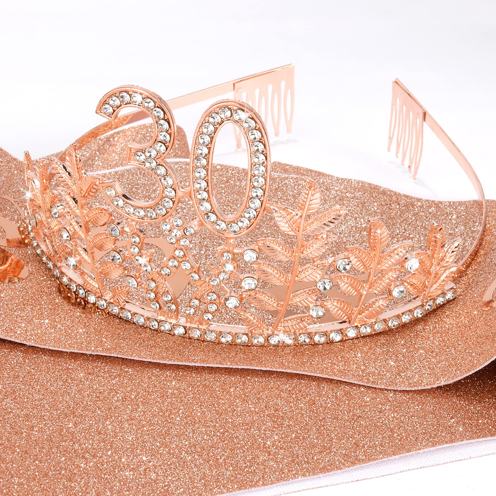 30th Birthday Sash & Tiara Set for Women - Rose Gold 30 & Fabulous Birthday Crown & Decorations - Perfect 30th Birthday Gift for Her - Great for Birthday Parties, Photo Shoots & Celebrations