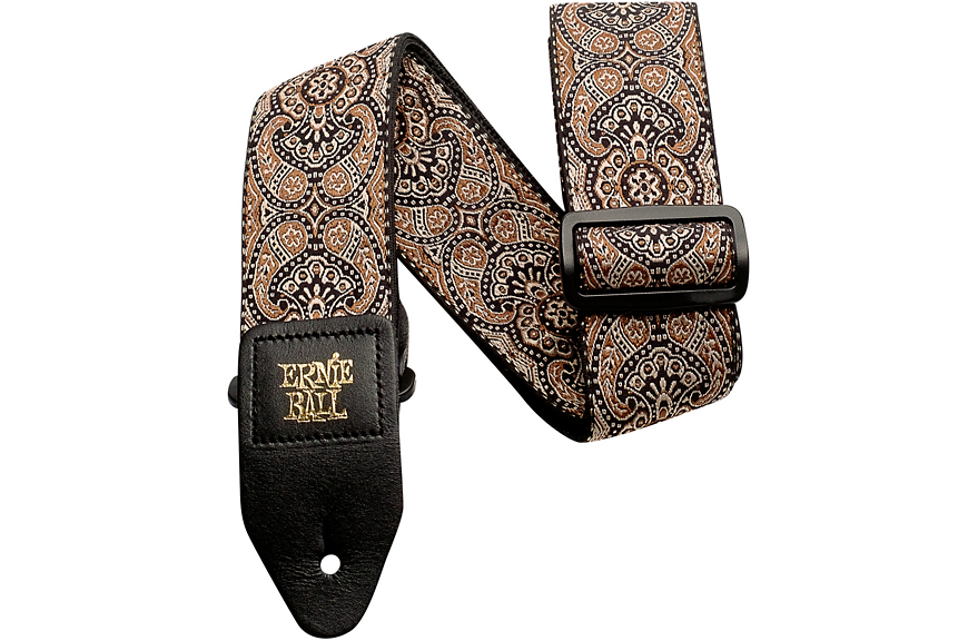 Ernie Ball Jacquard Guitar Strap - Gold & Black Paisley Design - Comfortable & Durable for Electric & Acoustic Guitars - Perfect for Live Performances & Studio Sessions