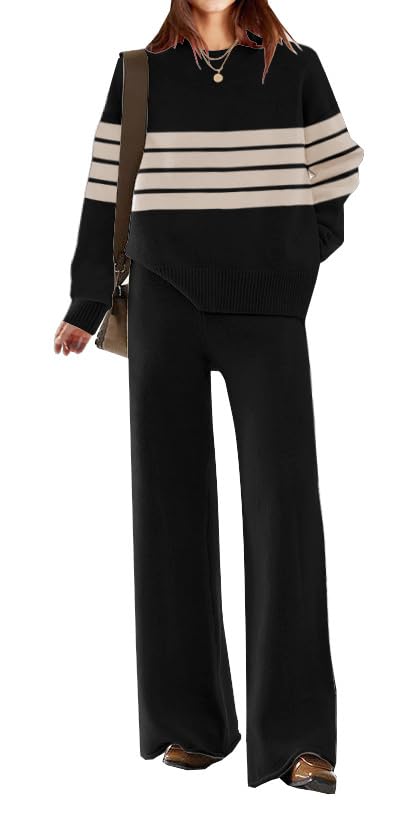 ETCYY Women's Elegant Knit Lounge Set - 2 Piece Sweater & Wide Leg Sweatpants Outfit | Cozy Homewear, Casual Loungewear for Relaxing & Running Errands