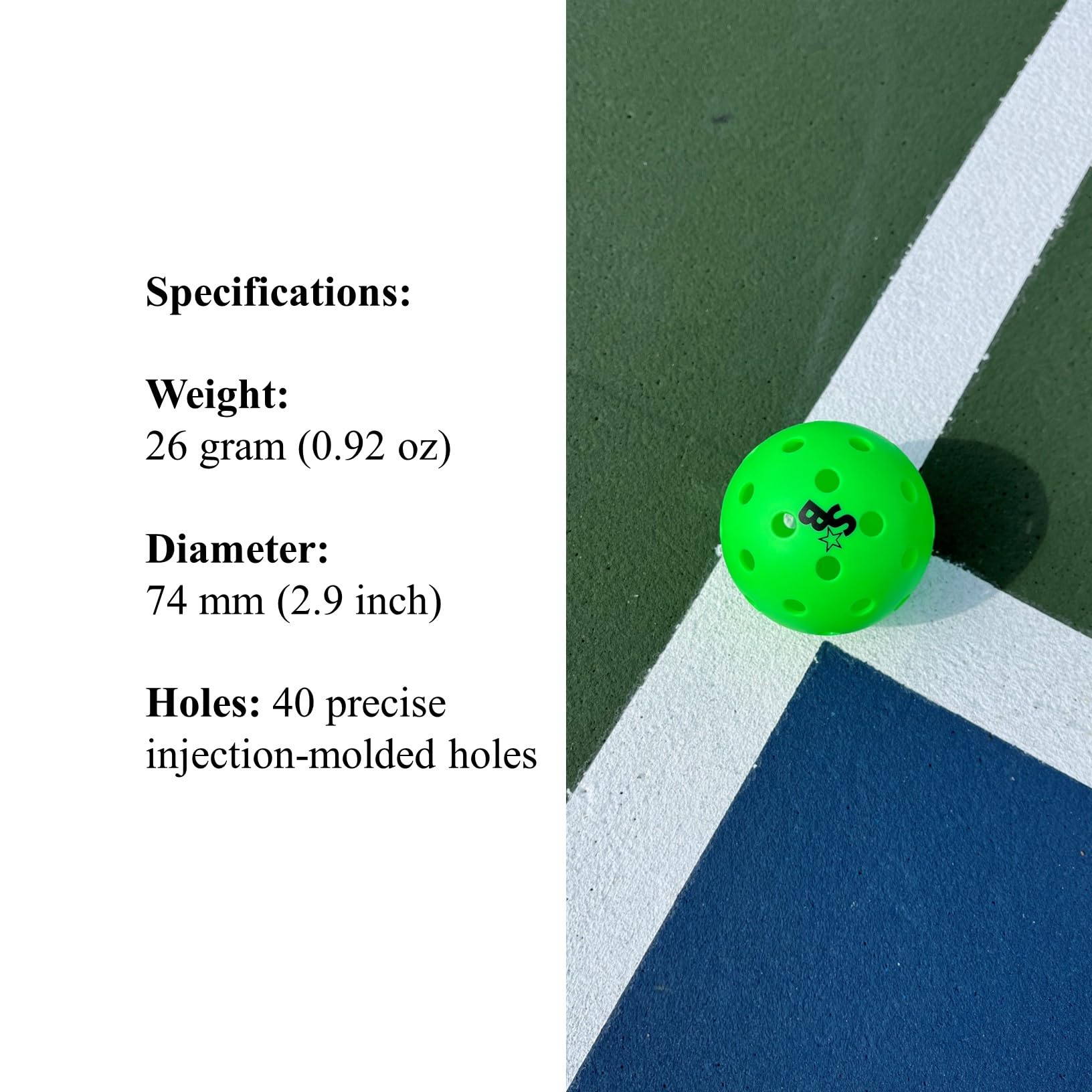 USAPA Approved SB Pickleball Balls 6 Pack - Professional Tournament Outdoor Balls with Supra-40 Holes | Neon Green Color | Hard Bounce for Competitive Play | Perfect for Backyard Games, Club Tournaments & Family Fun