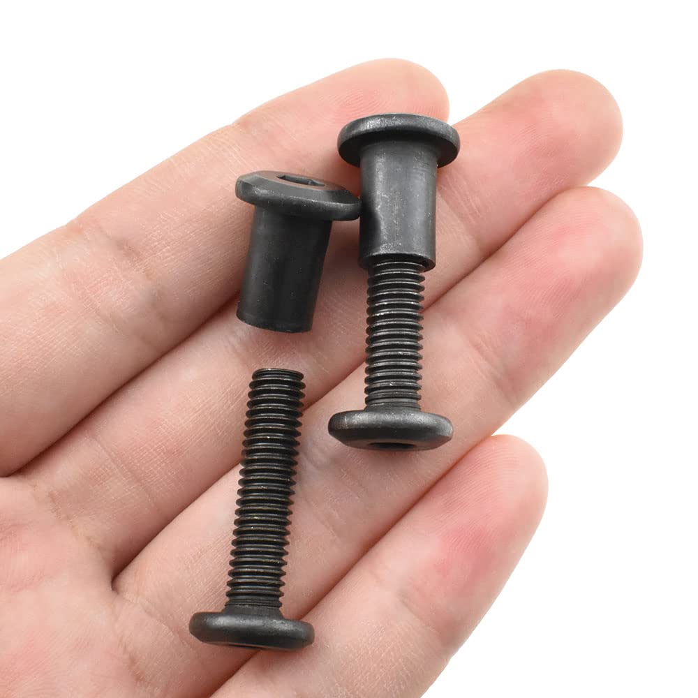 M6x25mm Black Carbon Steel Screw Post Fit Baby Crib Fastener - 12 Sets for Bookcase & Furniture Assembly