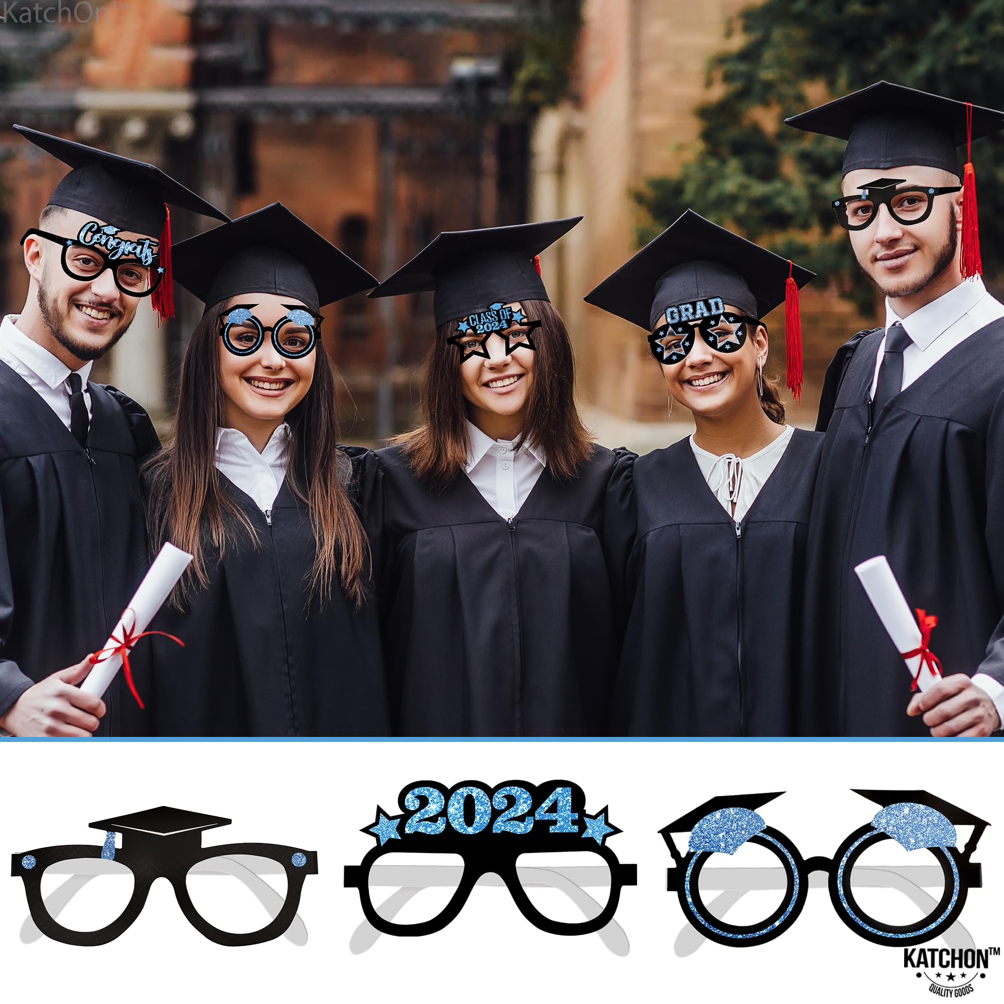 KatchOn Blue Graduation Glasses 2024 - Pack of 12 | Class of 2024 Graduation Party Decorations, Photo Booth Props & Party Favors | Perfect for Graduation Ceremonies, Photo Shoots & Celebration Events