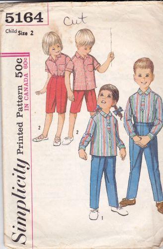 Simplicity 5164 Vintage 1960s Boys & Girls Shirt and Pants Sewing Pattern - Retro Kids Clothing DIY for Costumes, Theater & Historical Reenactments