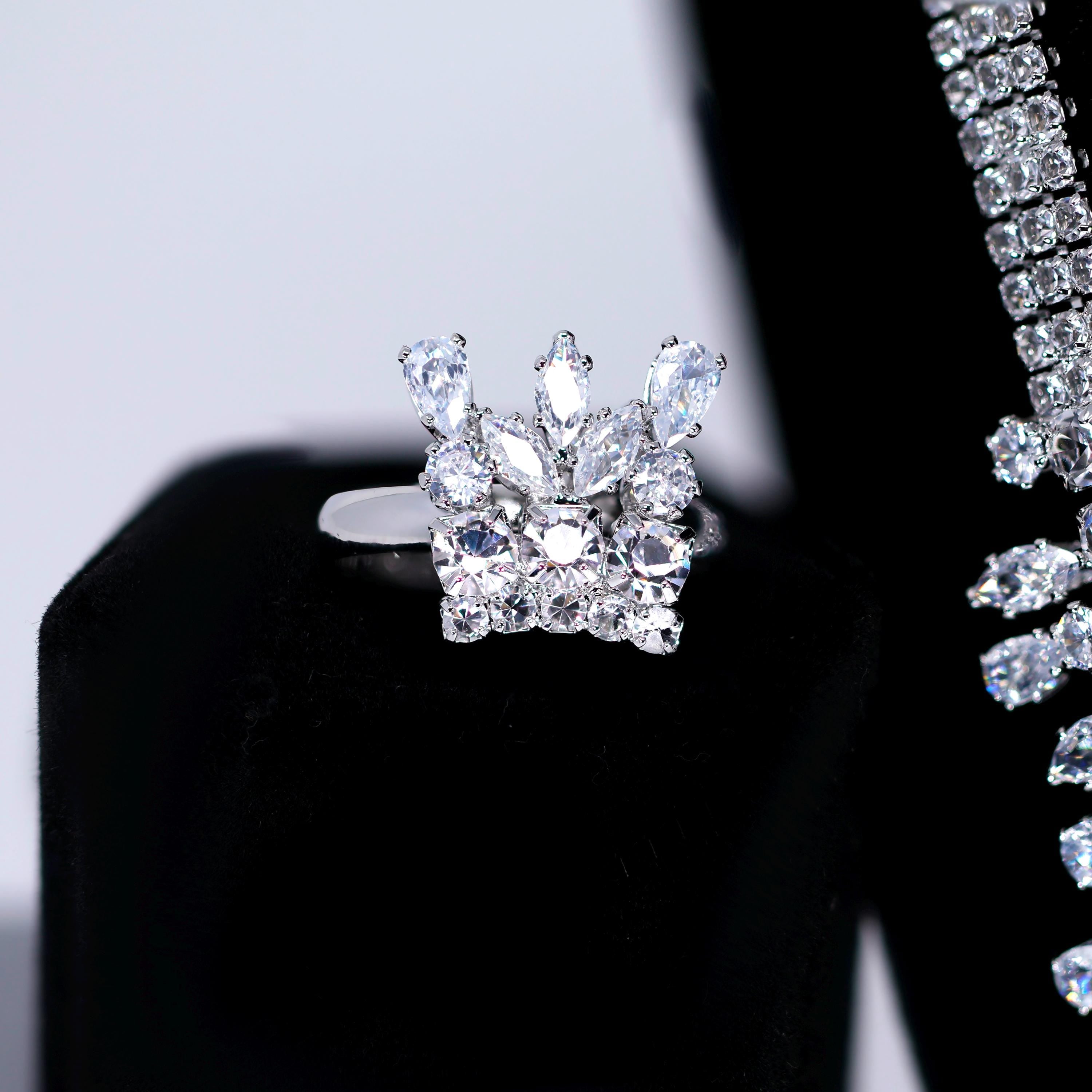 Elegant CZ Diamond Jewelry Set for Women - Bridal Earrings, Bracelet, Ring & Necklace - Cubic Zirconia Wedding Jewelry Collection - Perfect for Weddings, Prom & Special Occasions